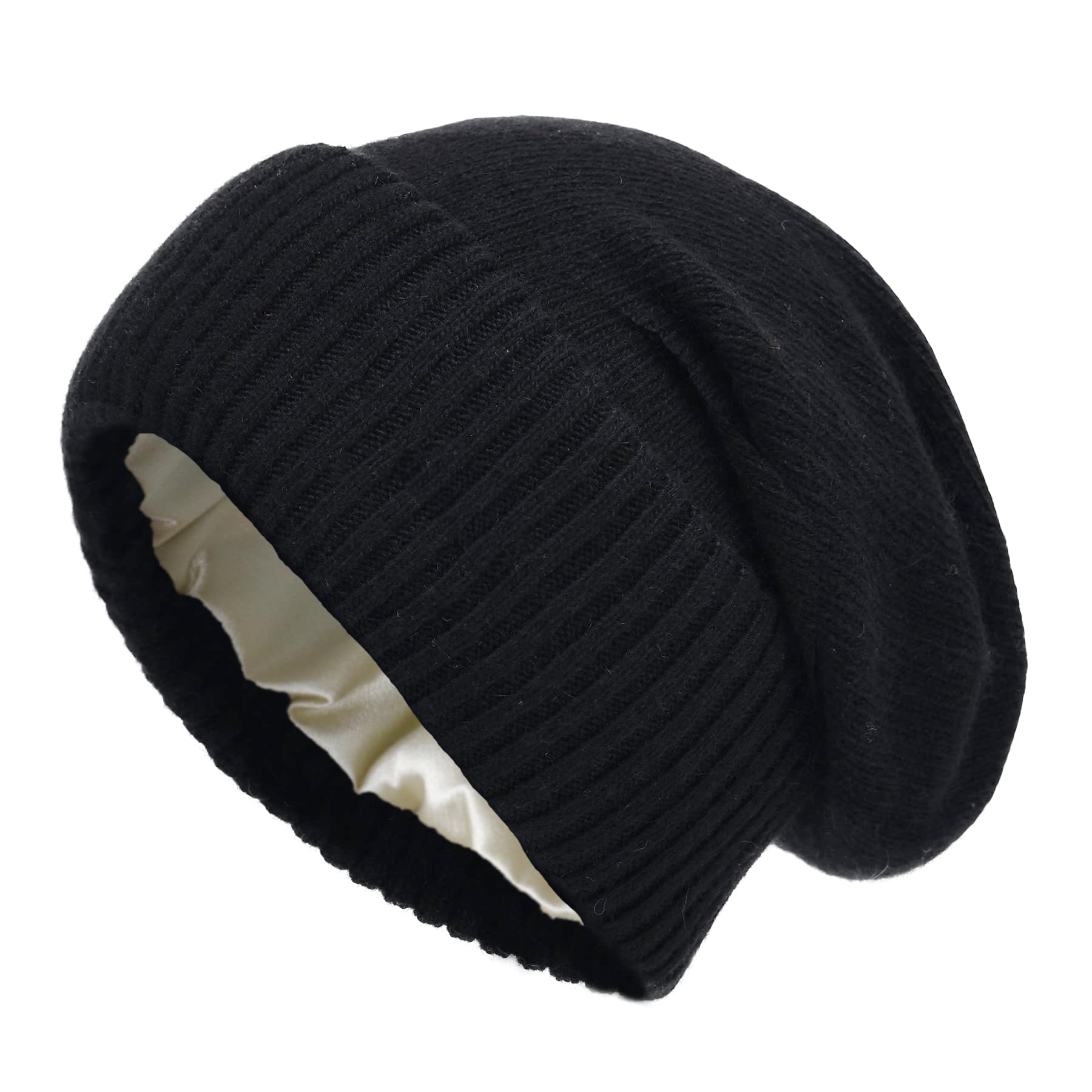 Facecozycashmere Blend Satin Lined Beanie Hat Wool Winter Hats