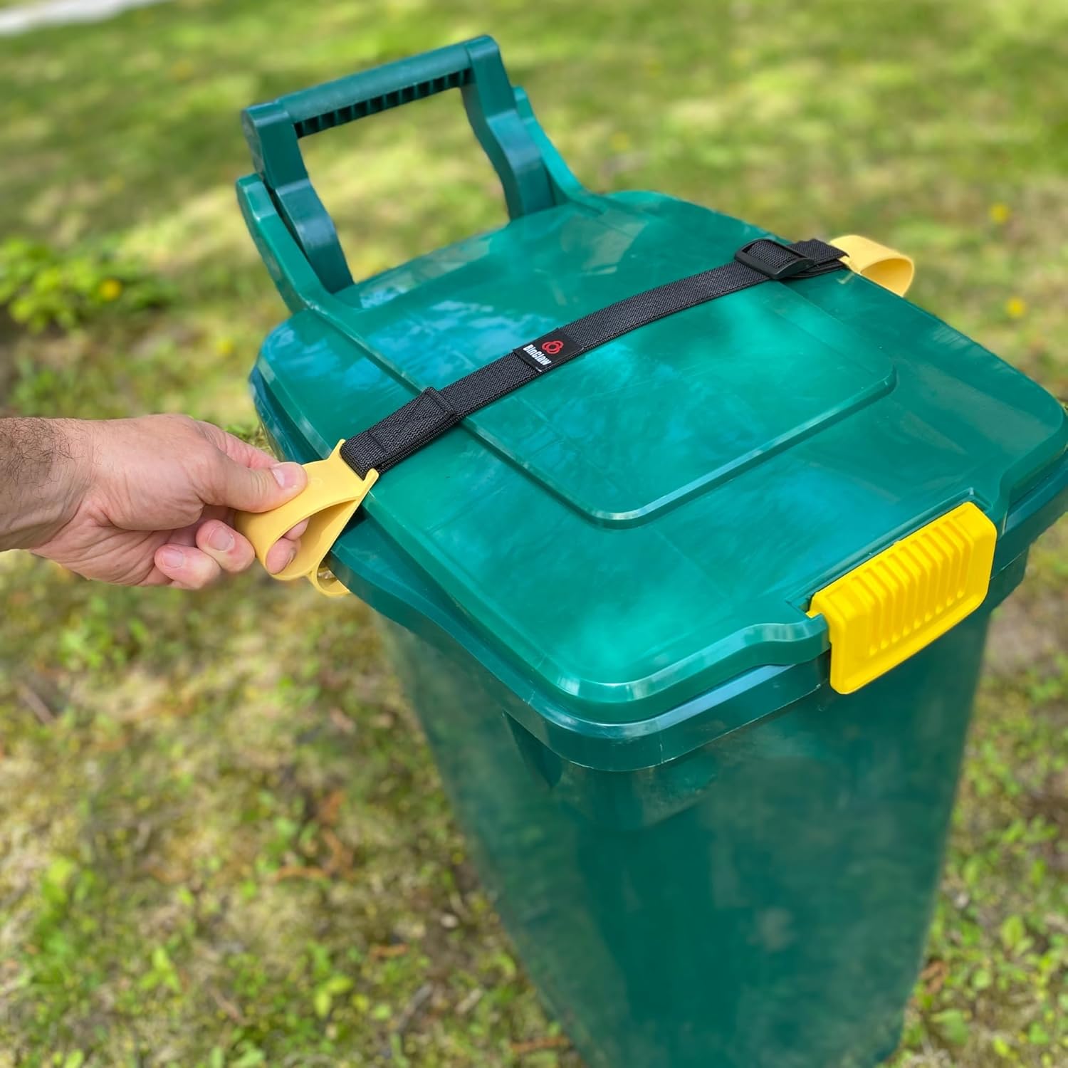 SideArm Nano by BinClaw. Dual Handle for Small Wheelie Bins - Easy to use. Animal-Proof Garbage Can Lock Strap, 14-17 Gallon Bins, Dual Clasp.