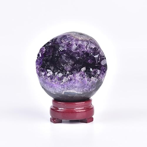 AMOYSTONE Bola de cristal natural, piedra lunar negra, esfera de adivinación pulida, esfera decorativa con soporte de madera, bola de cristales disponible en Yaxa Colombia