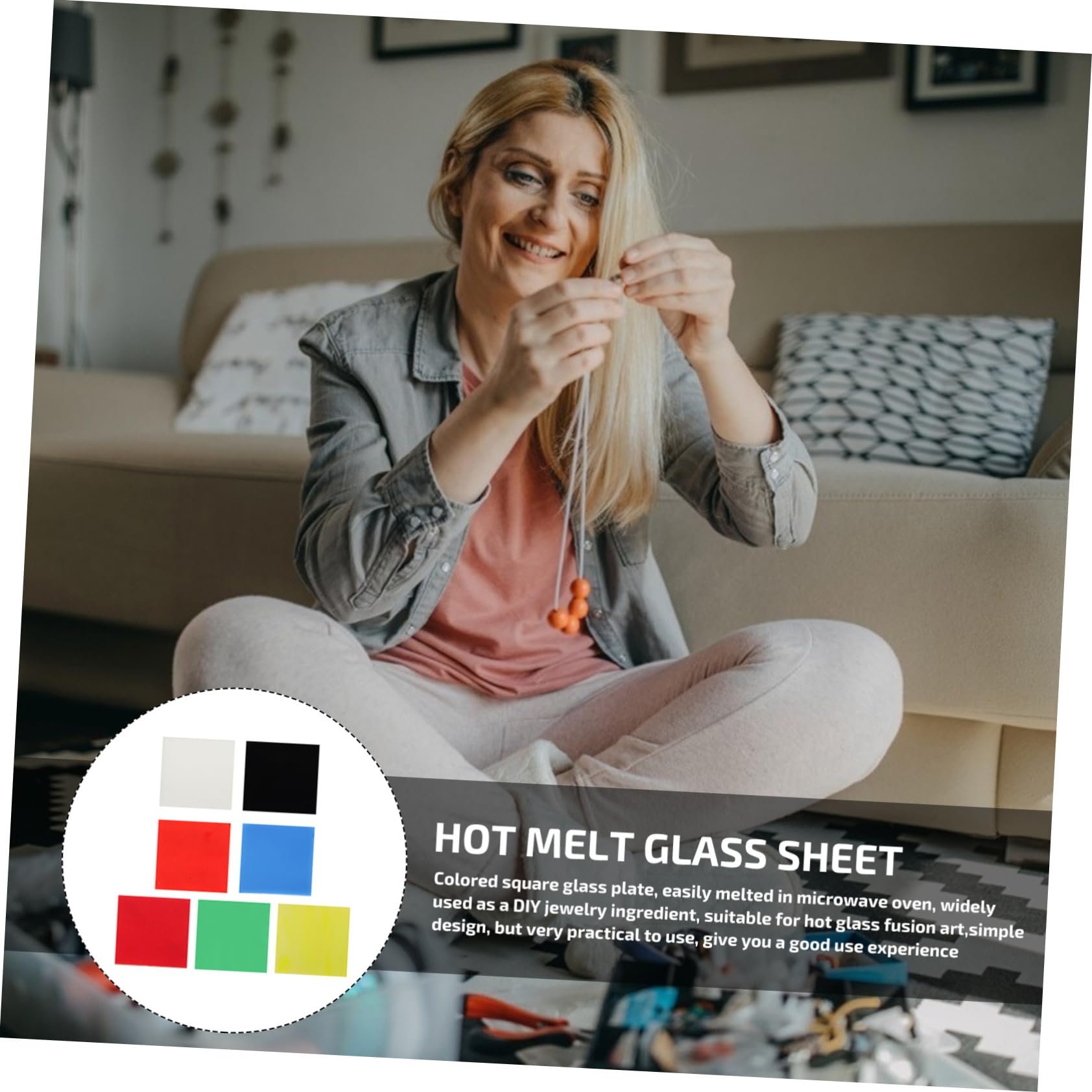 Set Van 7 Smeltbare Glas Vierkanten - Fusible Glass Voor Sieraden En Warm Glas Kunst In 7 Kleuren