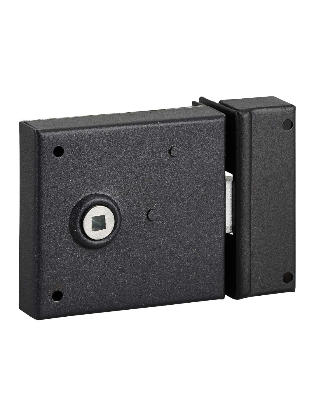 THIRARD - Serrure horizontale en applique à fouillot pour porte int., pêne 1/2tour seul, axe 60mm, carré 6mm, 85x76mm, noir