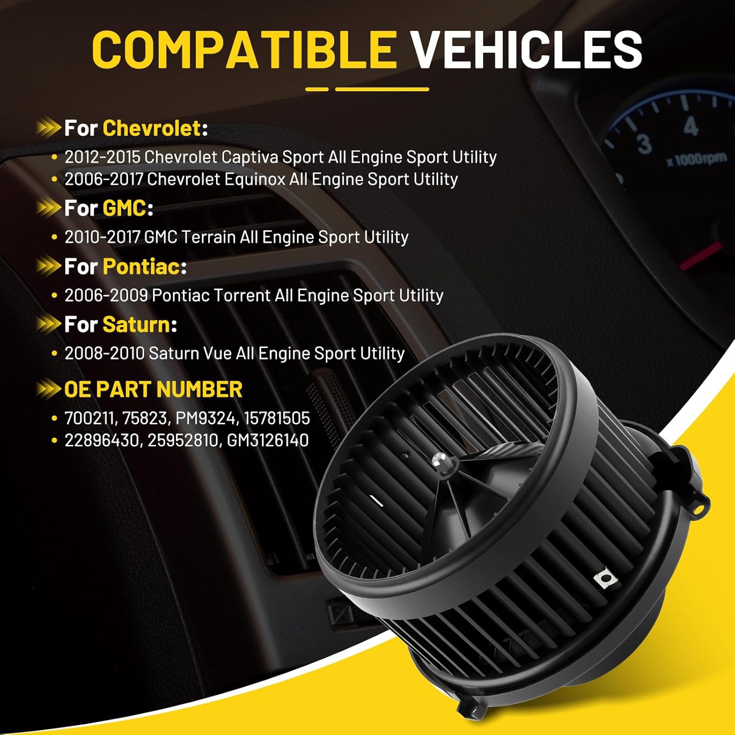 700211 HVAC Blower Motor Fit for Chevy Equinox 2006-2017, for Captiva Sport 2012-2015, for GMC Terrain 2010-2017, for Pontiac Torrent Saturn Vue Blower Motor Replacement 15781505 22896430