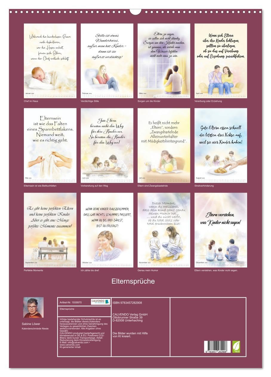 Elternsprüche (Wandkalender 2026 DIN A2 hoch), CALVENDO Monatskalender: Humor rund um Eltern, Kinder und Familie (CALVENDO Spass)