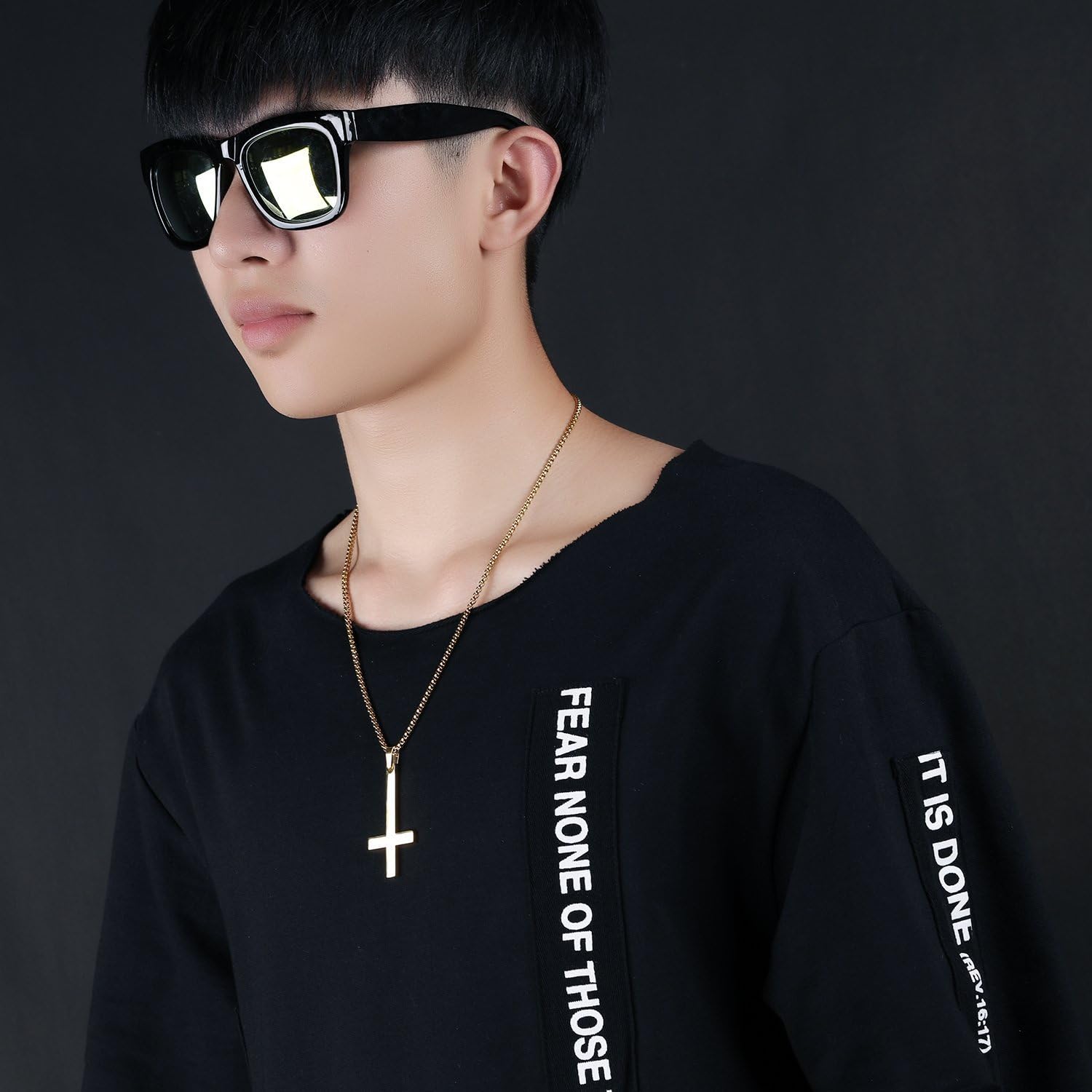 JAJAFOOK Inverted Cross Necklace for Men Women, Stainless Steel St. Peter Pendant with 21.6" Chain, Hypoallergenic Upside Down Cross Jewelry for Goth Style or Religious Faith - Image 4