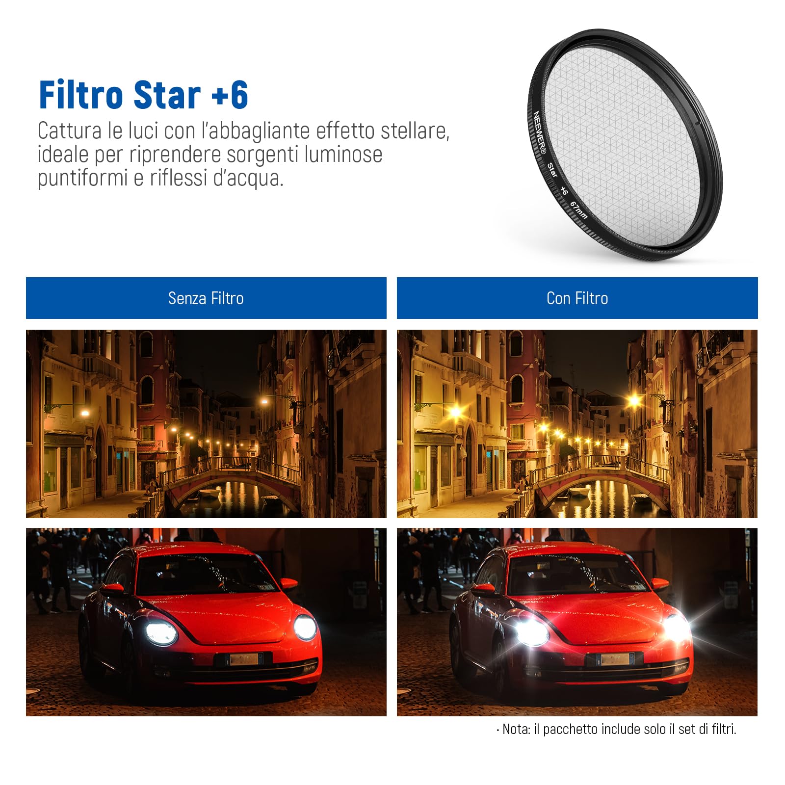 NEEWER Set di filtri ad effetto ND+CPL+67 mm con clip per obiettivo cellulare, filtro polarizzatore ND32, filtro a stella a 6 punti, 4 filtri a colori graduati, compatibili con iPhone 14 Pro Max 13 12