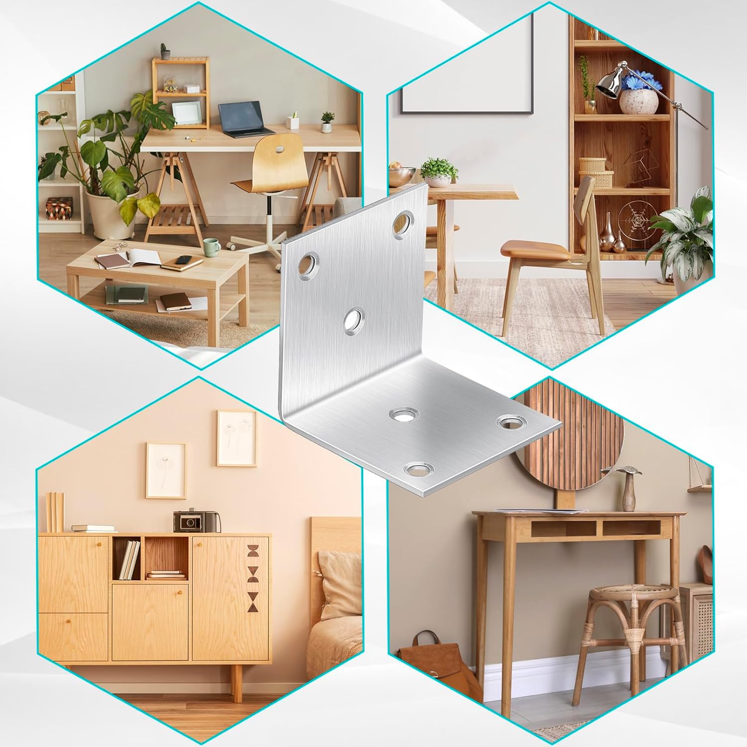20 Pcs Metal Corner Braces, 2 Inch 90° L Brackets with Screws, Stainless Steel Angle Bracket, L Shape Bracket, Heavy Duty Corner Brace for Wood Furniture Bookshelf Bed Chair(Sliver)