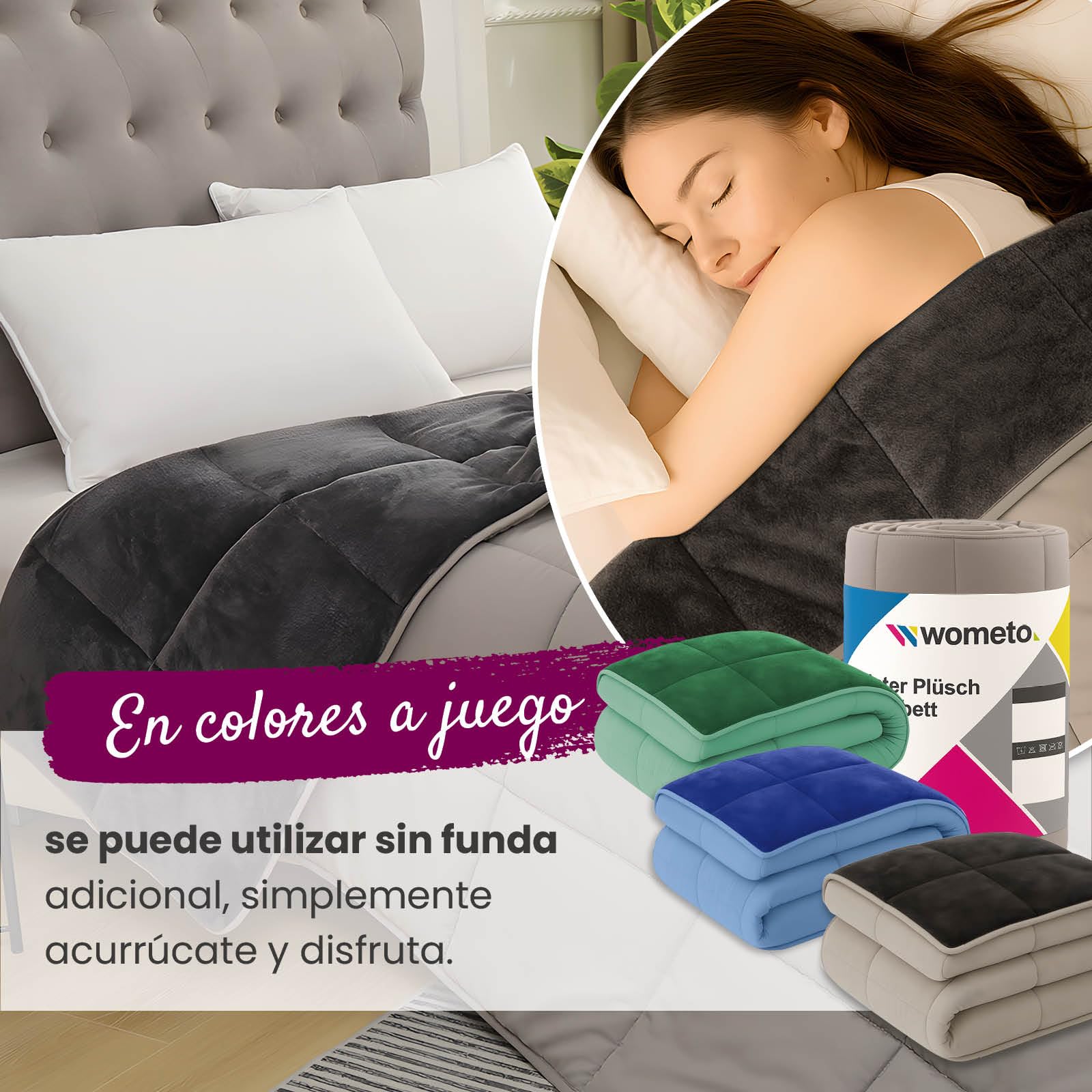 wometo Edredón de felpa para todo el año, diseño reversible, aprox. 155 x 220 cm, gris y gris claro, cálido edredón de invierno, cálido y suave, utilizable sin funda, certificado Öko-Tex