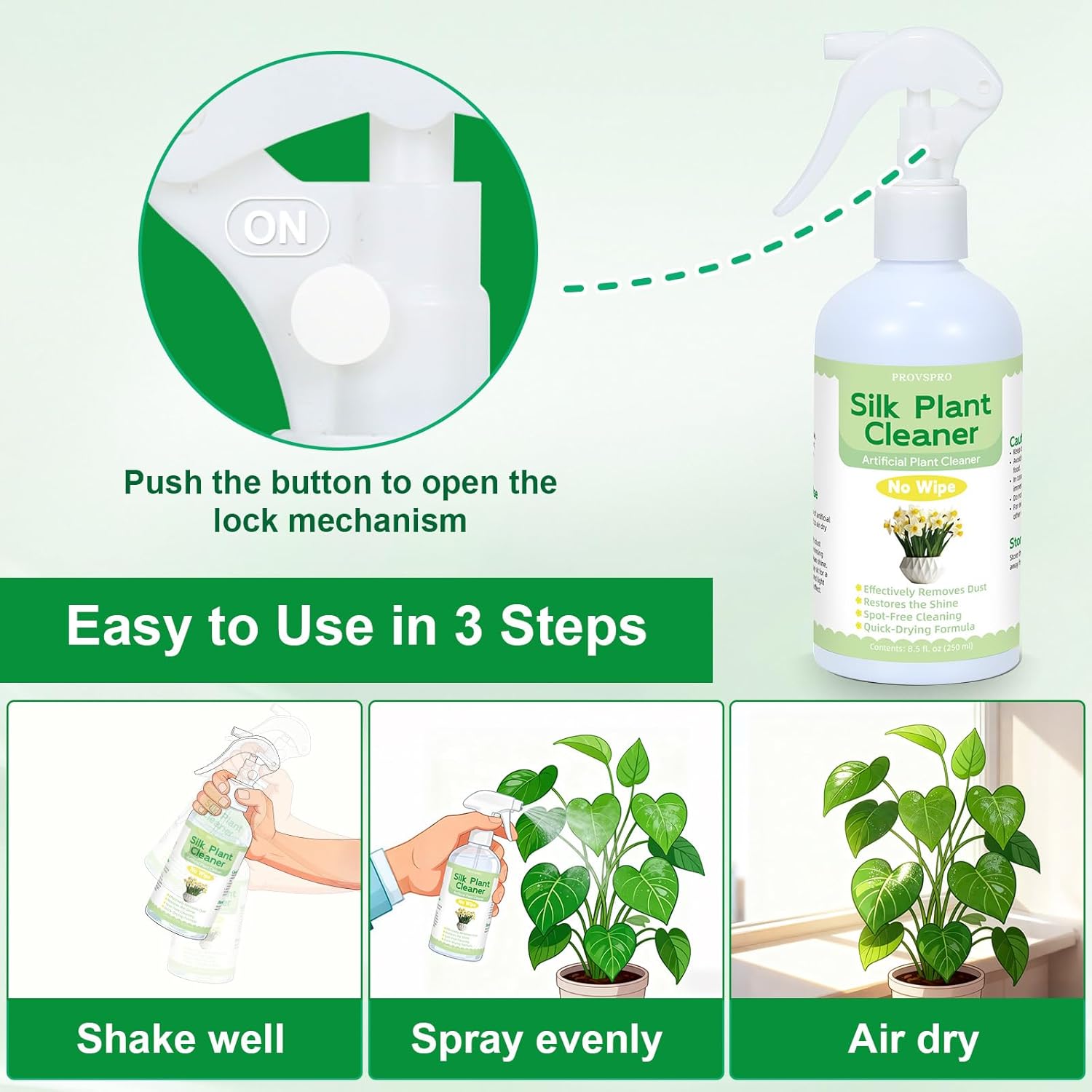Silk Plant Cleaner Spray No Wipe, Artificial Plant Cleaner for Fake Plants & Flowers, Quick-Dry Dust Remover, Restores Shine, Spot-Free Cleaning Spray for Silk Flowers & Faux Greenery