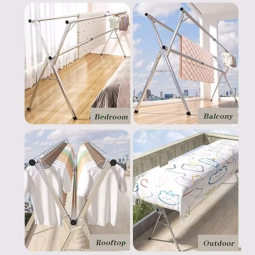 Miniatura 4 de Estante de secado de ropa plegable para lavandería, estante de almacenamiento de ropa para interiores y exteriores, estantes de acero inoxidable