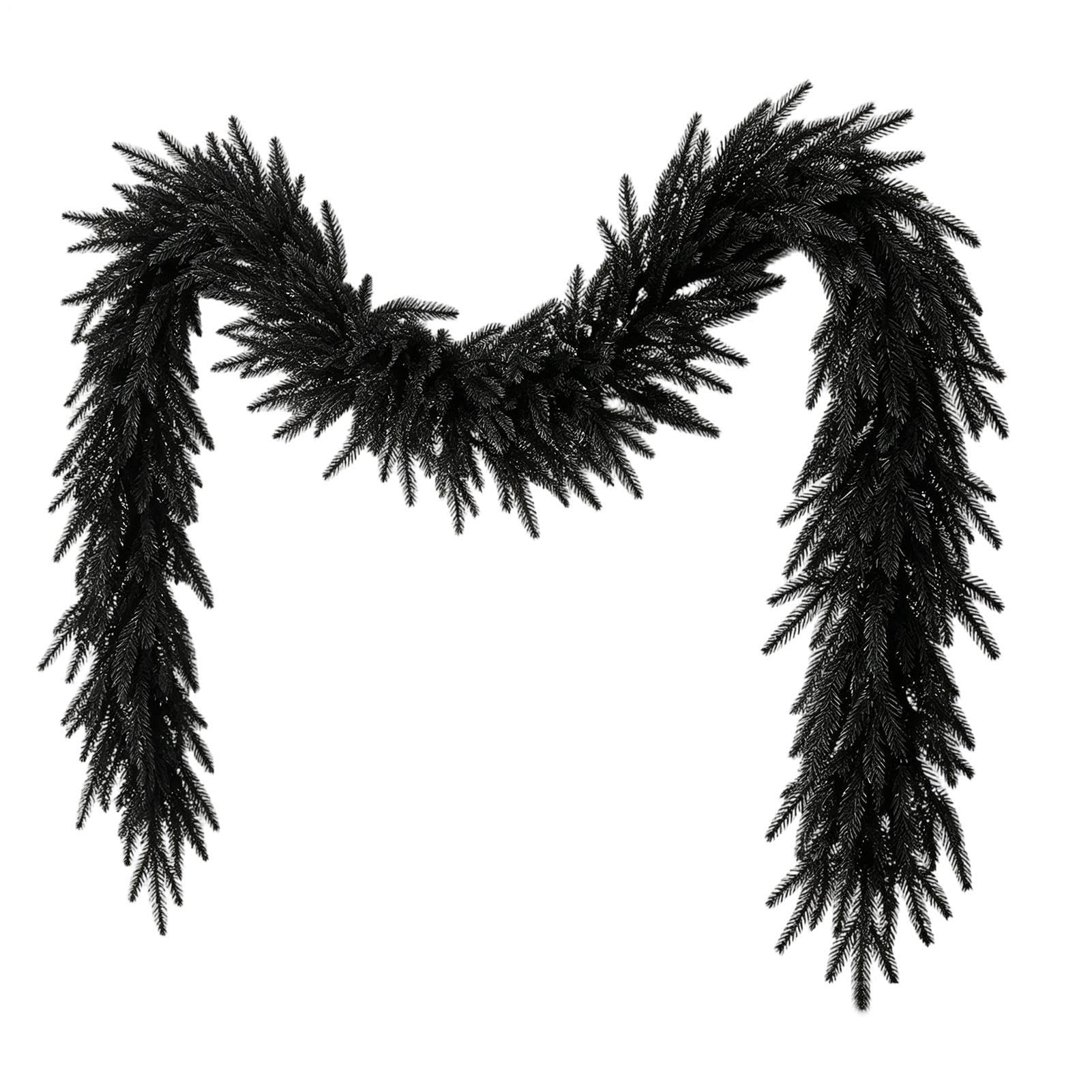 Guirnalda Negra De Halloween Pieza Negra Artificial Realista 1,8 | Guirnalda de Chimenea Halloween para Interior Mesa Ventana Patio Patio Fiesta Festival Otoño Cocina Estante