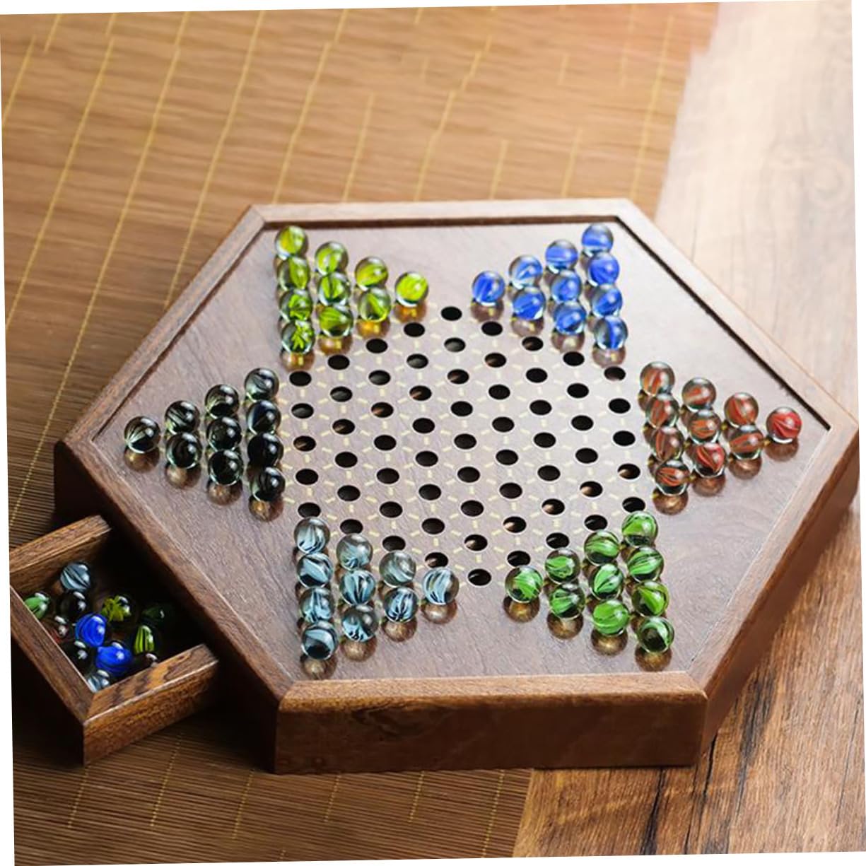 BESTonZON 1 Jeu Dames Jeu De Plateau De Société De Saut D'échecs Stratégique Puzzle De Billes Chinoises De Société Halma ?x De Société? Jouet Casse-tête en Bois Brown