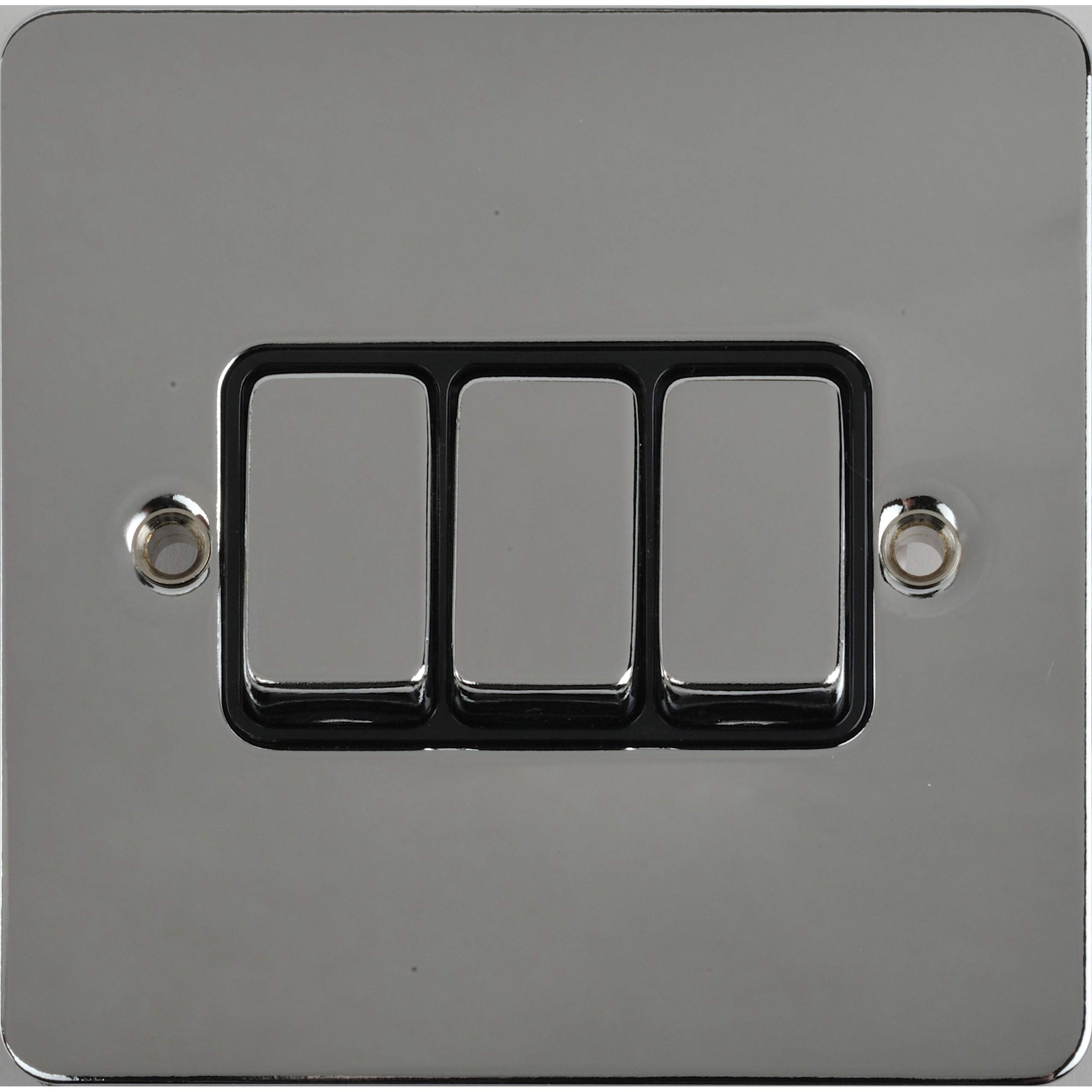 Schneider Electric Ultimate Flat Plate - 3 Gang Rocker 2 Way Light Switch, Single Pole, 16AX, GU1232BPC, Polished Chrome with Black Insert