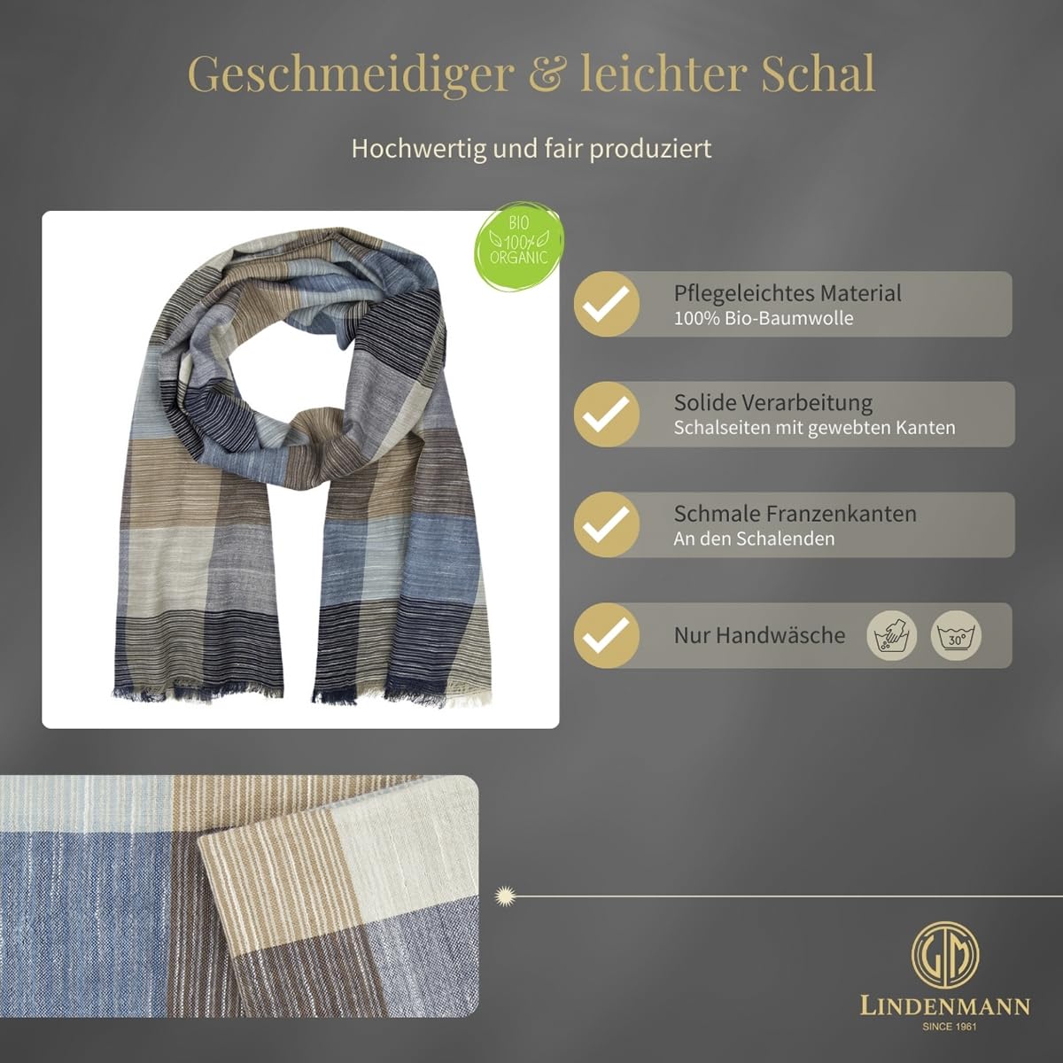 Lindenmann men's scarf light 100% organic cotton multicoloured