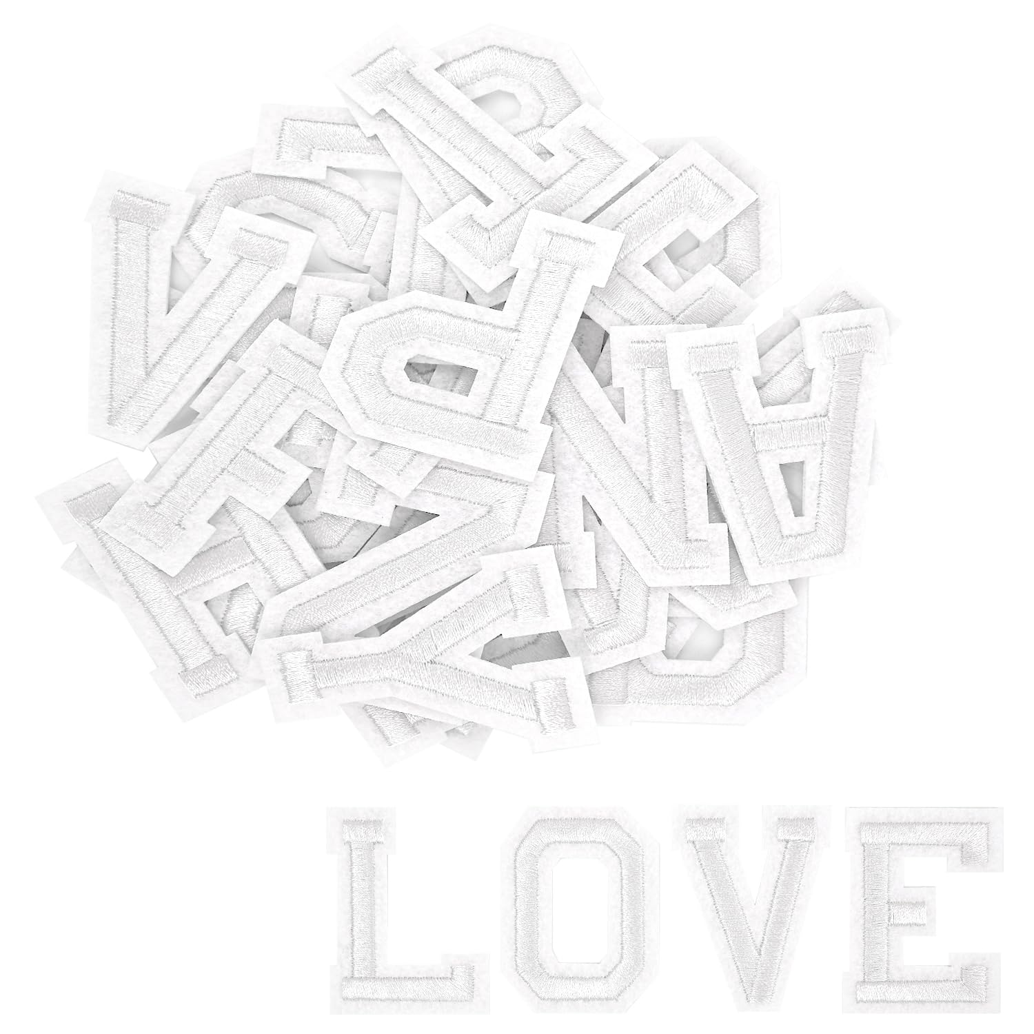 52Pcs Iron on Letters, A to Z Iron on Patches Ironed Adhesive Iron on Letters for Clothes Alphabet Repair Patches Jackets Shirts Hats Bags Jeans DIY Projects (White) â image 1
