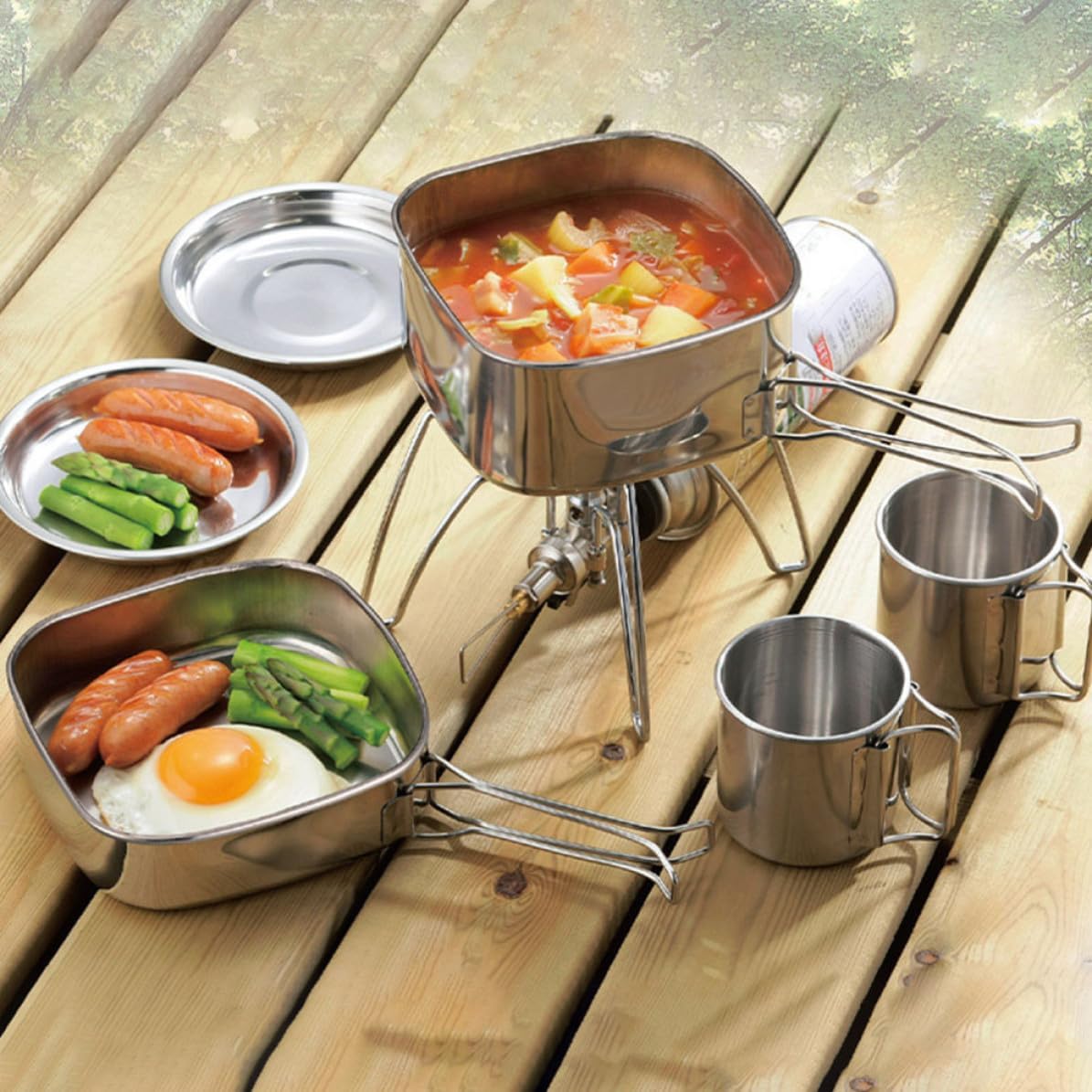 Outdoor Cooking Pot Camping Cookware Set Frying Pan Plates Cups for Stainless Steel Fast Heating Compact and Backpacking Hiking
