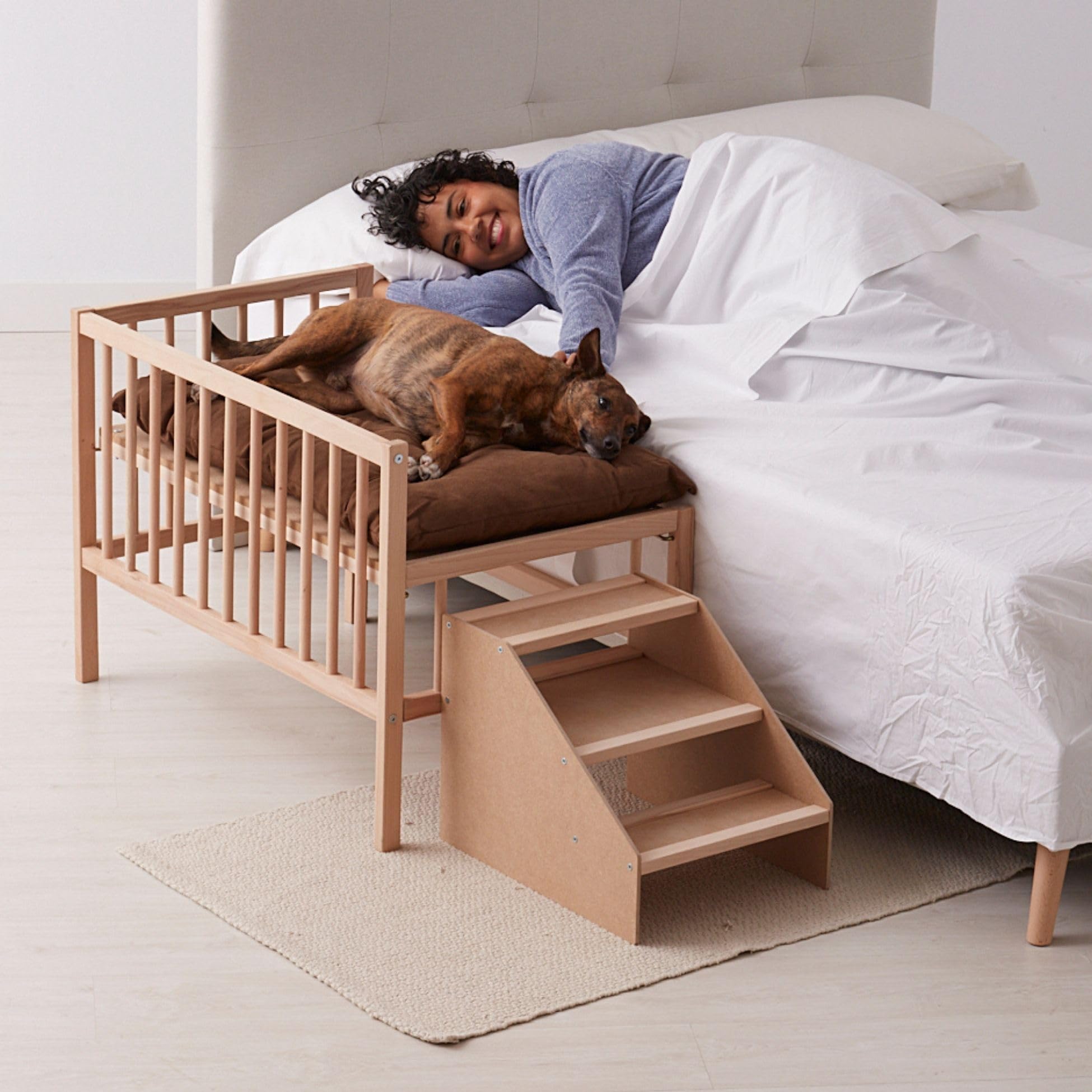Lit surélevé en Bois pour Animaux de Compagnie avec Matelas Dormeur pour Animaux de Compagnie (2 hauteurs) pour Toutes Les Tailles - Faunatic CoolDreams