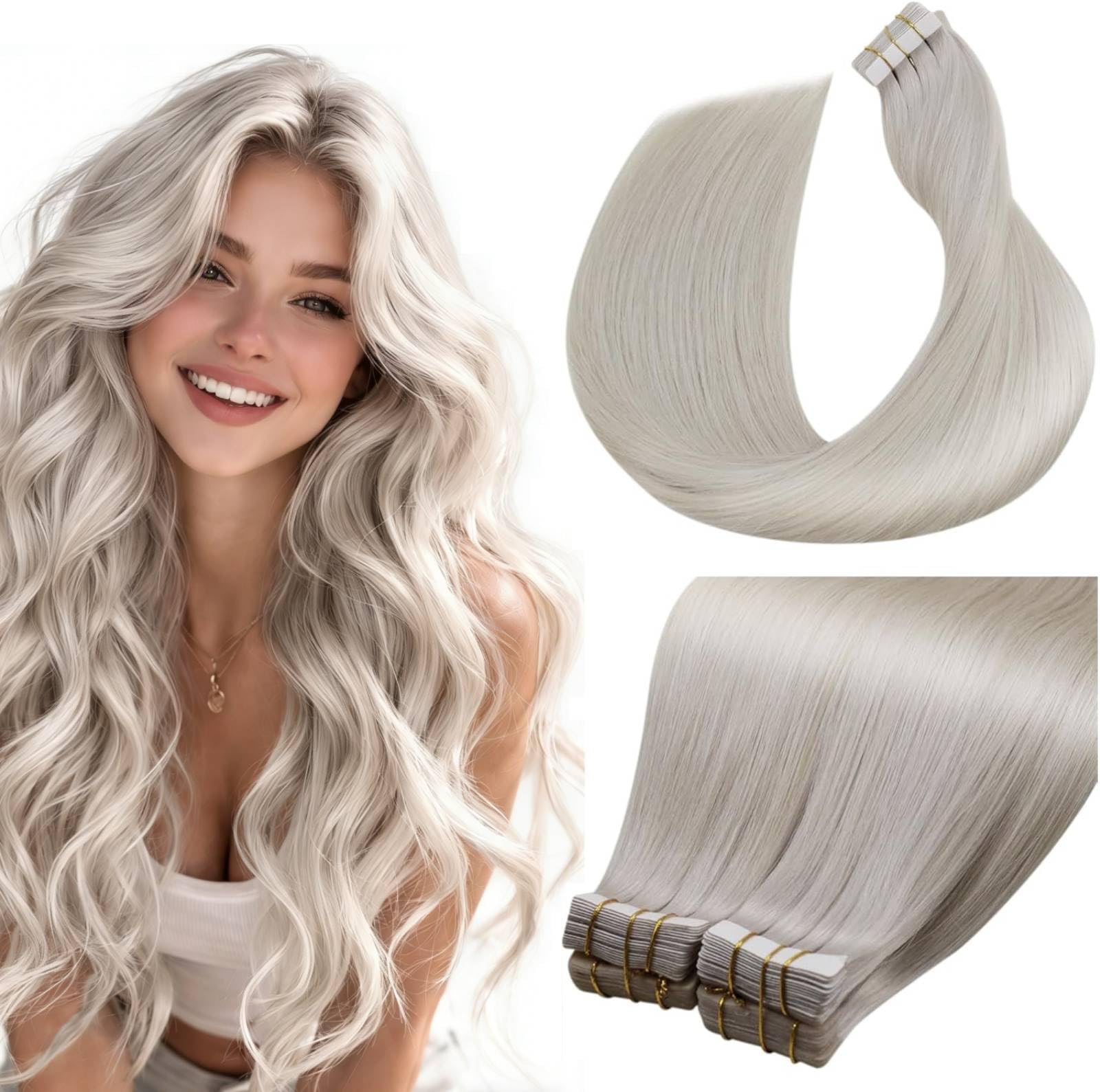 LaaVoo Tape in Hair Extensions Human Hair Blonde Tape Hair Extensions Real Human Hair Invisible Tapes Remy Straight Balayage Brown to Blonde Hair Double Sided Tabs 20pcs 50g 18 Inch #8/18/60 — view 23