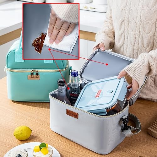 Miniatura 5 de Bolsas de almuerzo para mujeres y hombres, lonchera de doble cubierta, bolsa térmica con aislamiento para adultos, trabajo, oficina, picnic, a