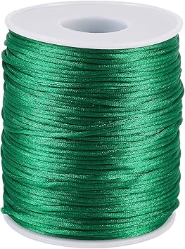 Elecrelive 109 Yards 1.5mm Green Rattail Satin Nylon Trim Silk Cord Chinese Knotting Beading String Macrame Thread Cord for Necklace Bracelet Braided Jewelry Making