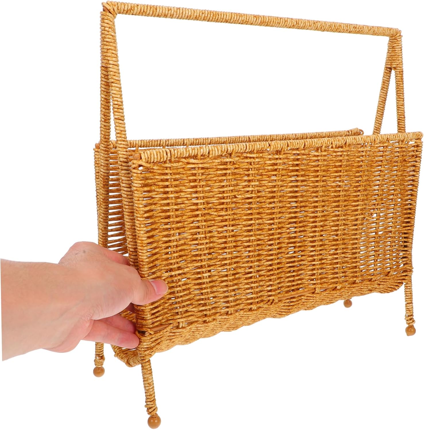 Woven Magazine Holder Stylish Plastic Rattan Storage Rack for Home Office Capacity Organizer for Books and Newspapers Multi-functional Decorative Basket Light Two-tone