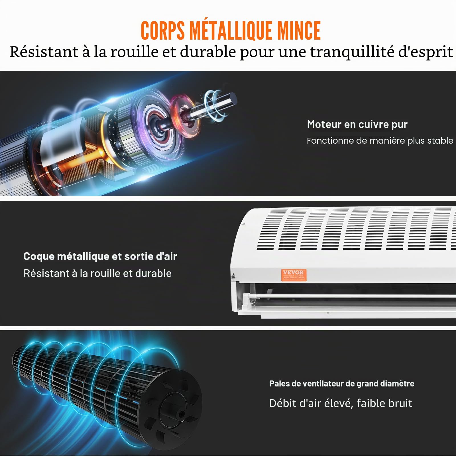 VEVOR Rideau d'air intérieur commercial 1,5 m, super puissance, 2 vitesses, 3566 m³/h, rideaux d'air muraux pour portes, ventilateur intérieur de porte avec interrupteur de fin de course robuste