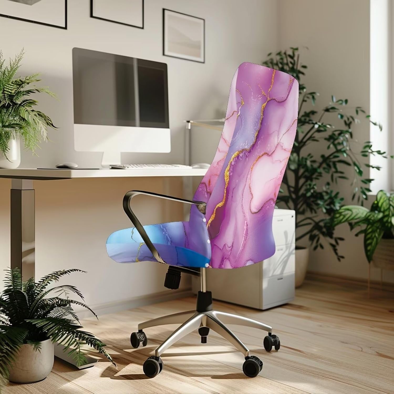 Marble Office Chair Covers Stretchable Computer Desk Chair Covers High Back Universal Executive Boss Chair Covers Home Decor Reduces Dust Removable Gaming Chair Covers,S