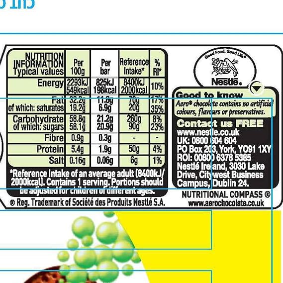 Nestle Aero Bubble Peppermint Chocolate Bars Mouth Melt Smooth Box Pack 24 x 36g