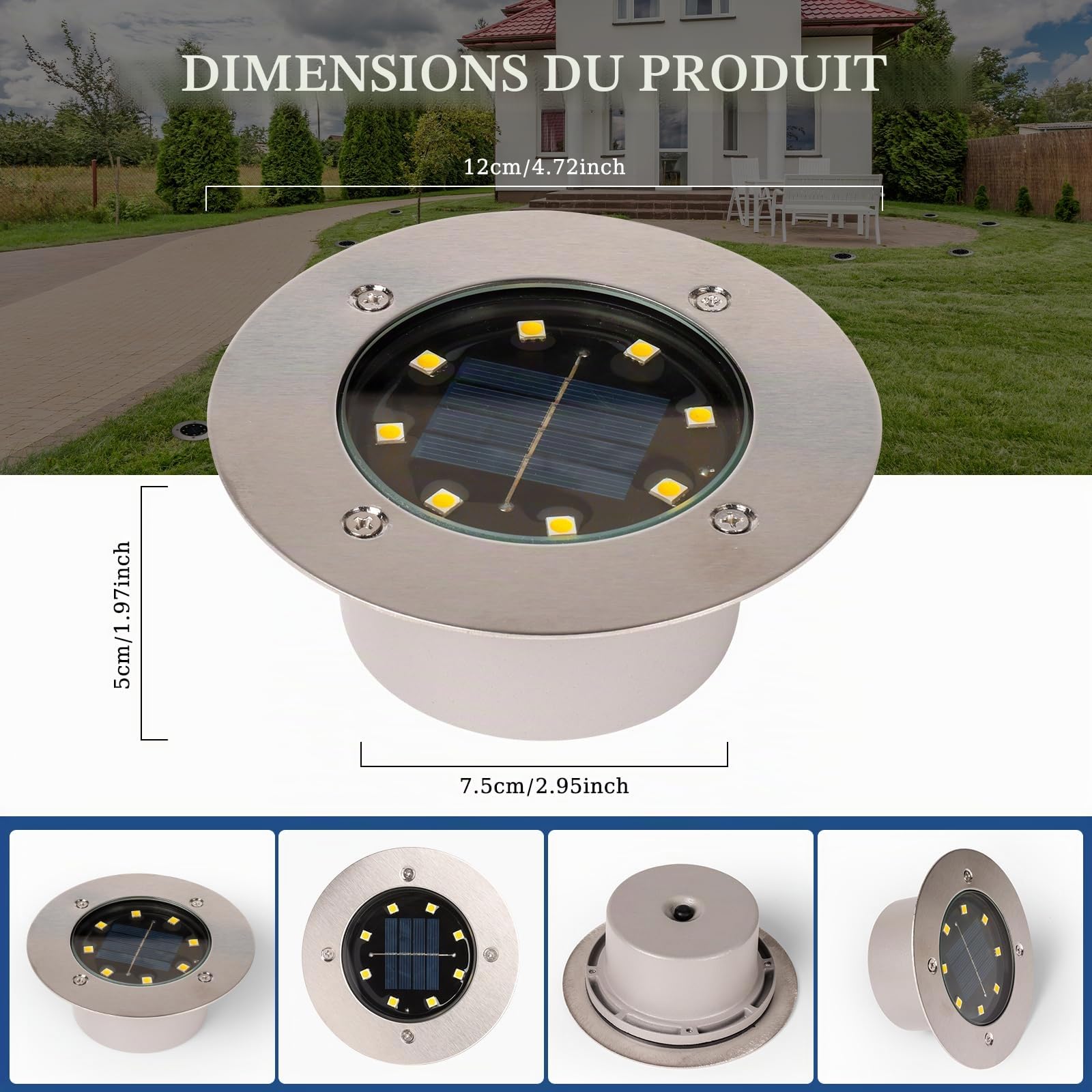TOSHIN Lumière Solaire Extérieur, 8 Pièces Lampe Solaire Au Sol Jardin, 8 LED Etanche IP65 Spot Solaire Extérieur Encastrables Éclairage pour Chemins Pelouse Terrasse Cour Piscine, Blanc Chaud