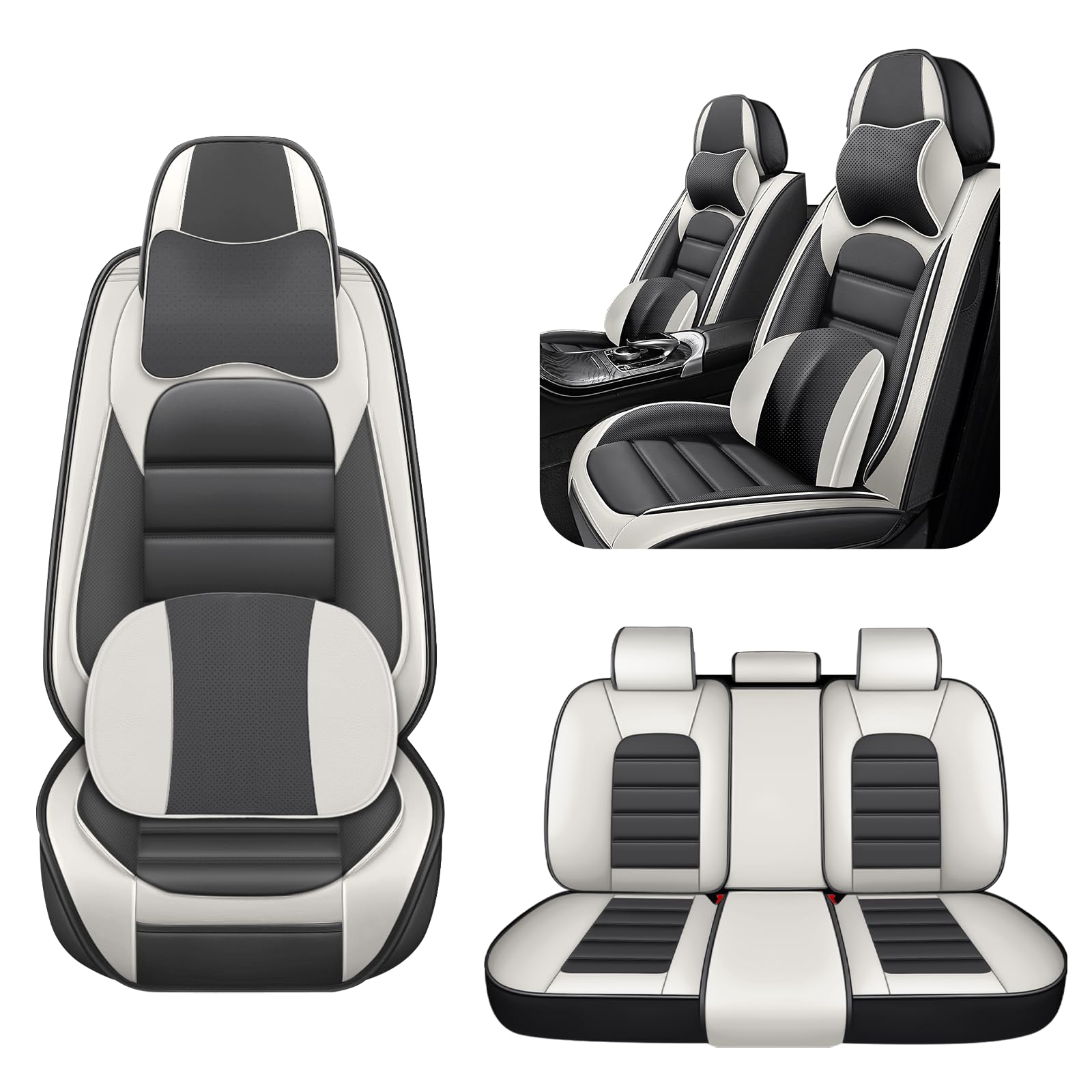 AREKA 5 Car Seat Covers for Mazda CX-90 2024-2026 Breathable Leather,Waterproof Car Seat Protectors with Comfort Headrest Pillows,Automotive Vehicle