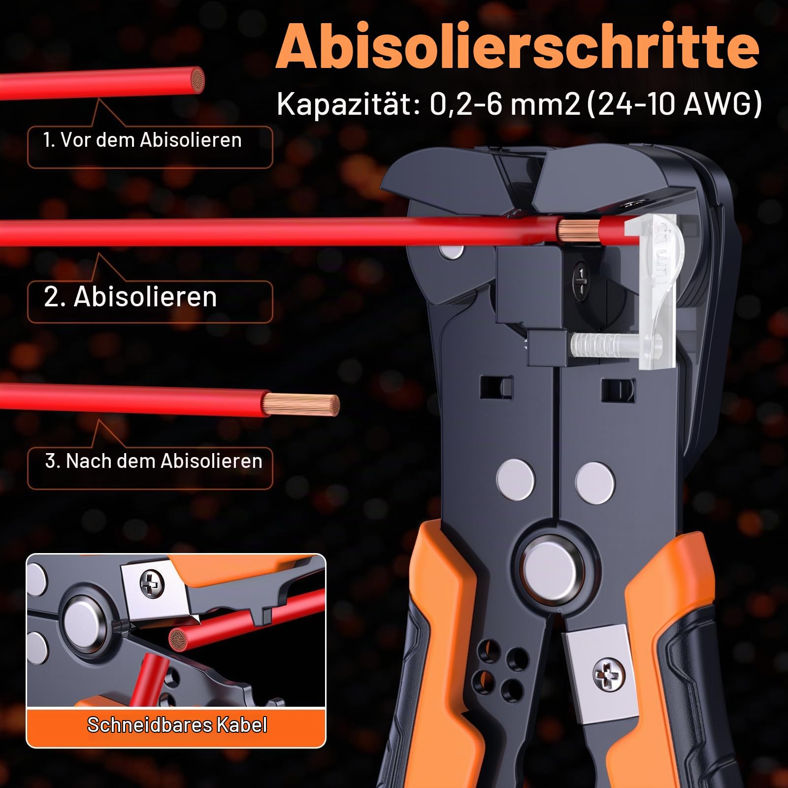 Preciva Crimpzange Kabelverbinder Set, Kabelschuhzange 0.25-6mm² mit Aufbewahrungsbox, Abisolierzange und 200 Stück Schrumpfverbinder