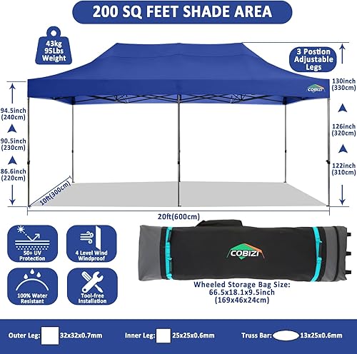 Miniatura 263 de COBIZI - Toldo desplegable de 10 x 10 pies, 4 paredes laterales, FPU 50+ para todo el año, resistente al viento, impermeable, uso comercial, Gris