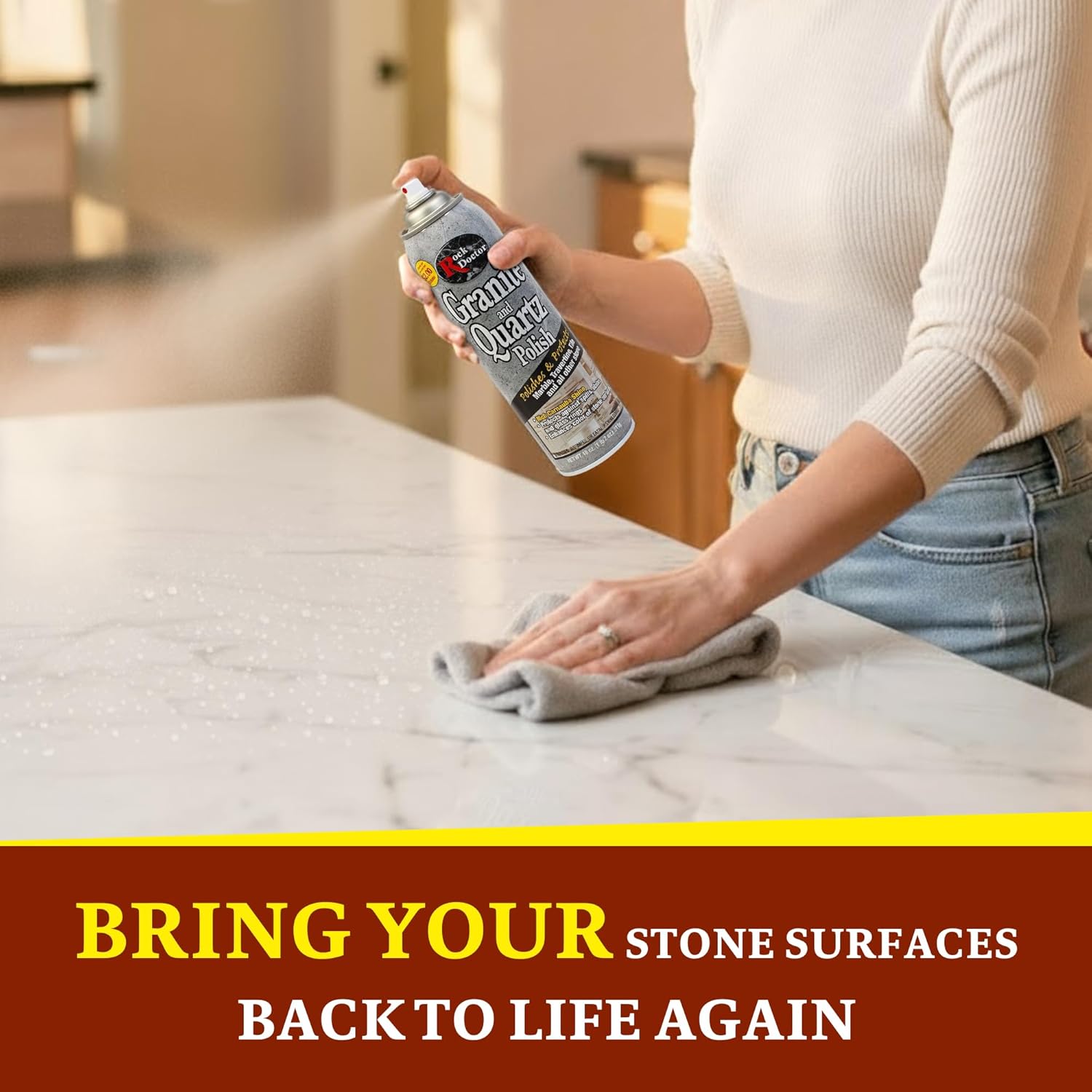 Rock Doctor Granite Polish Spray and Surface,18oz.Can Polish Tile, Marble, Kitchen Countertop, and Natural Stone Surfaces, Streak-Free Shine Pack of 4 (4)