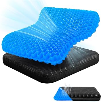 Gel Seat Cushion, Honeycomb Thick Gel Seat Pad for Bottoms Soft Sitter Cushion Relieving Back Coccyx Pressure Seat Cushions for Car Office Home Wheelchair Chair Kit Blue
