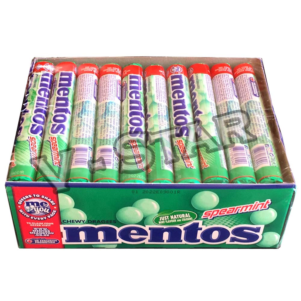 New MENTOS ROLLS CHEWY DRAGEES SWEETS CANDY ASORTED FLAVOURS FULL BOX (Mentos Spearmint Roll 40 x 38g)