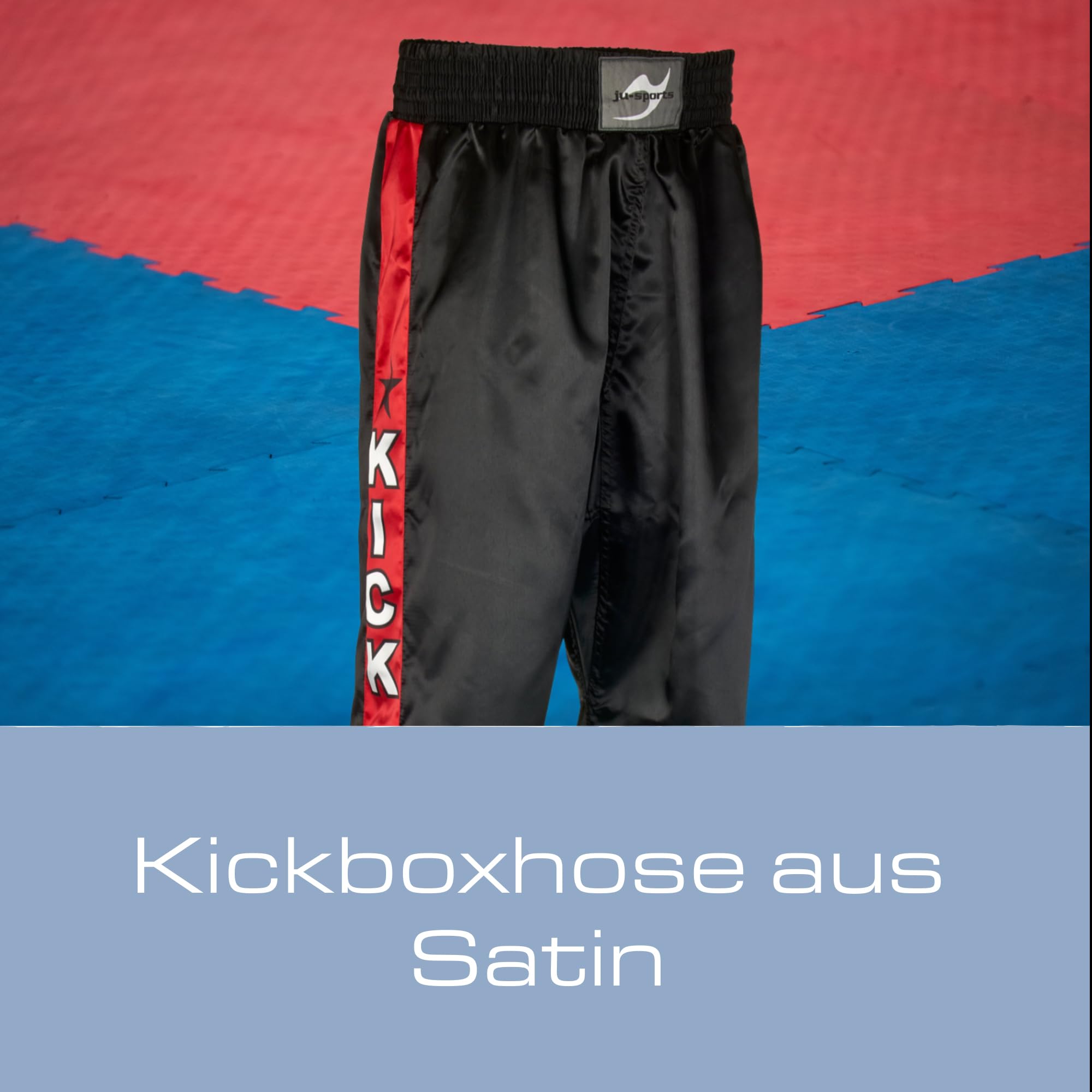 Ju-Sports Kickboxhose Herren & Damen schwarz - Leichte Hose mit Gummizug & Zusatzschnürung aus 100% Polyester, Mit Kickzwickel & breitem Boxerbund