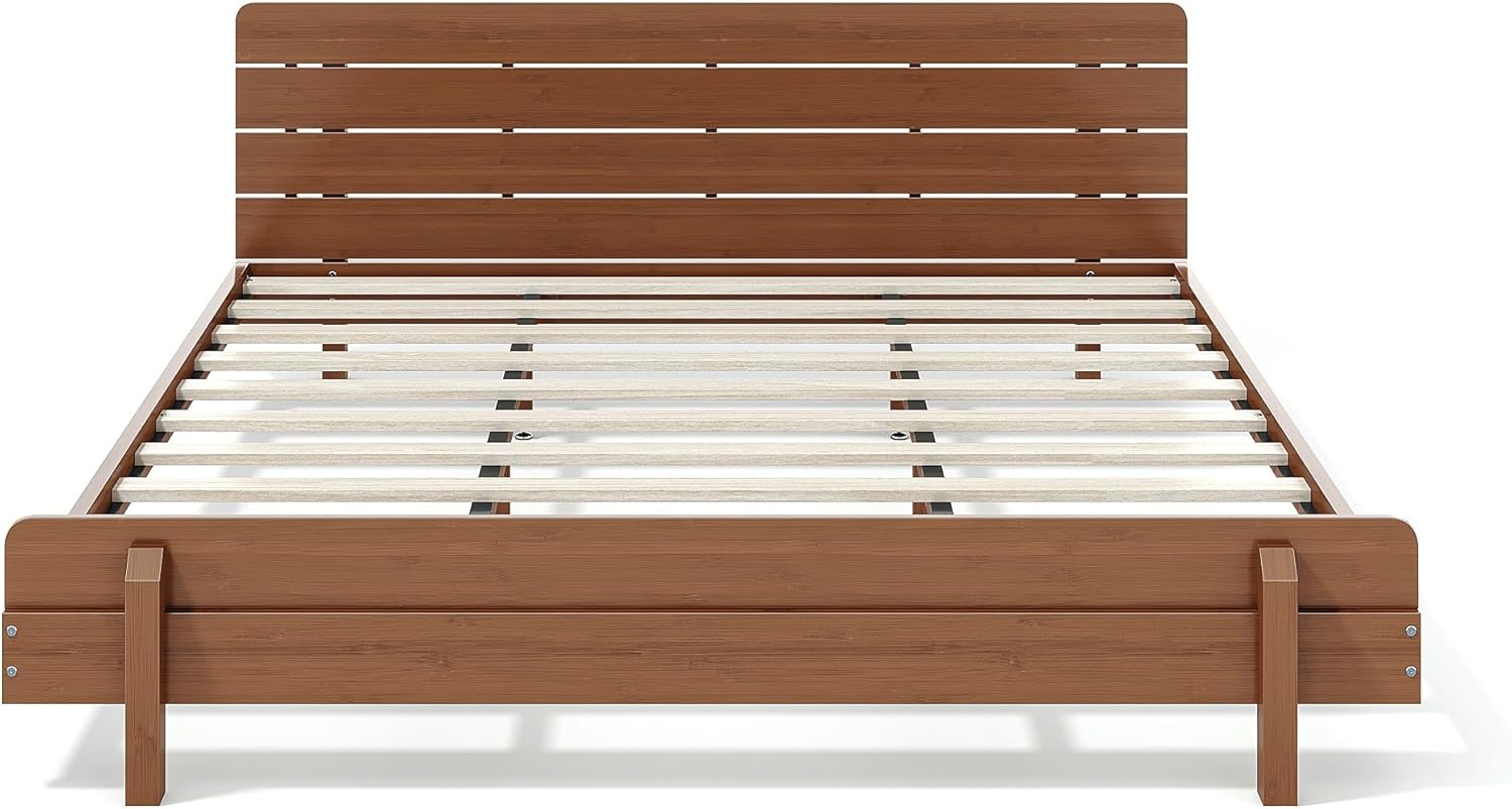 Harper & Bright Designs Wood Bed Frame King with Headboard, Low Platform Bed with Sturdy Slats Support, Rustic Style, Easy Assembly, Brown