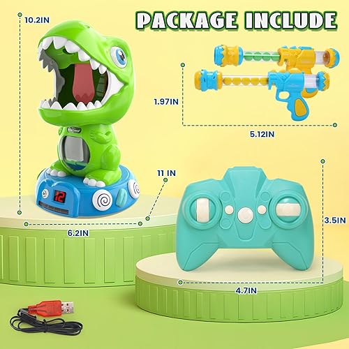 Miniatura 49 de EagleStone - Juguete de dinosaurio para disparar, electrónico, pistola de bomba de aire, puntuación en pantalla LCD, sonido, 24 pelotas de espuma