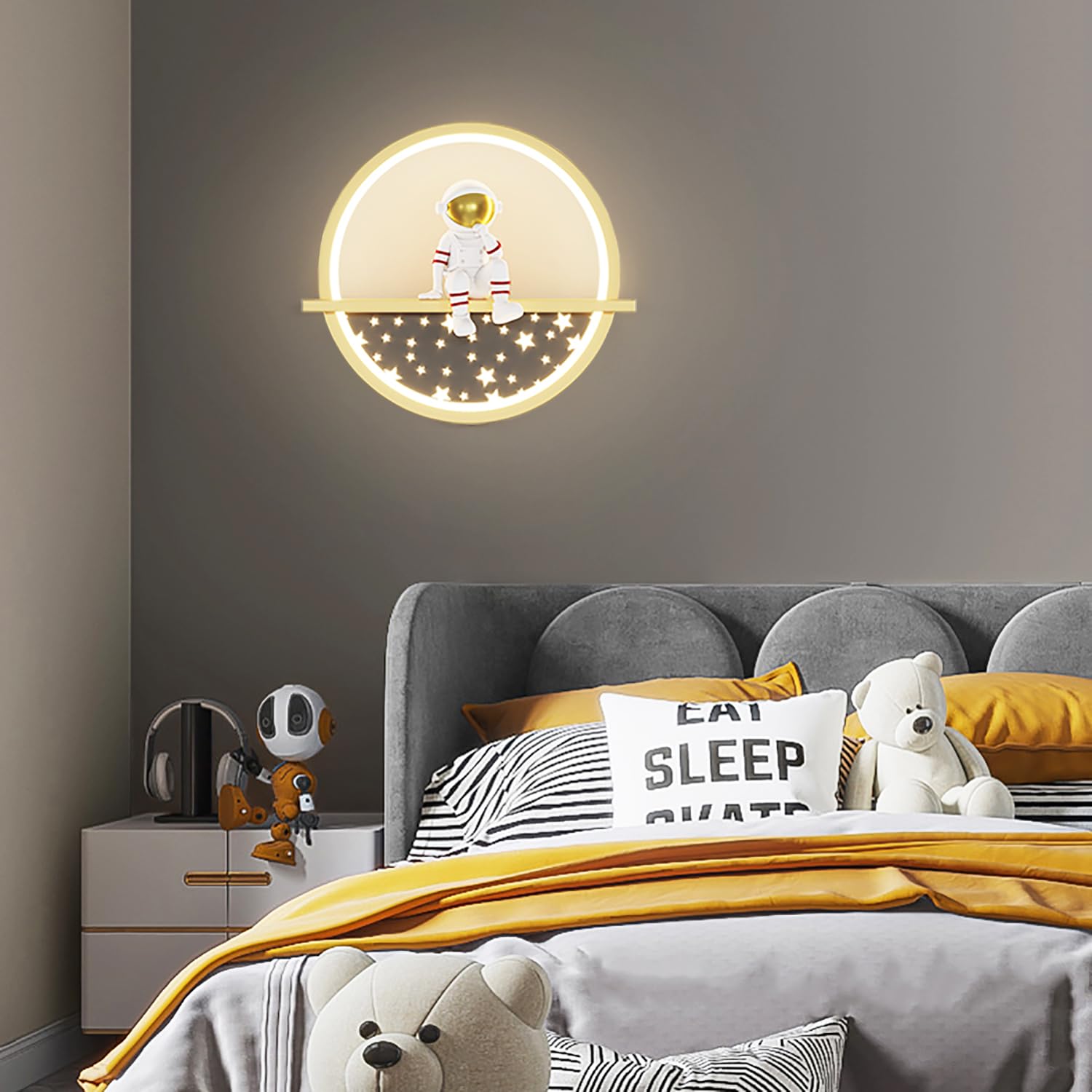 Aplique Pared LED Interior Regulable Moderna Lámpara de Pared para habitación de bebé Luz de Pared Astronauta Espacial plafones de pared para Dormitorio Infantil cabecera Salón Regalos para Niños