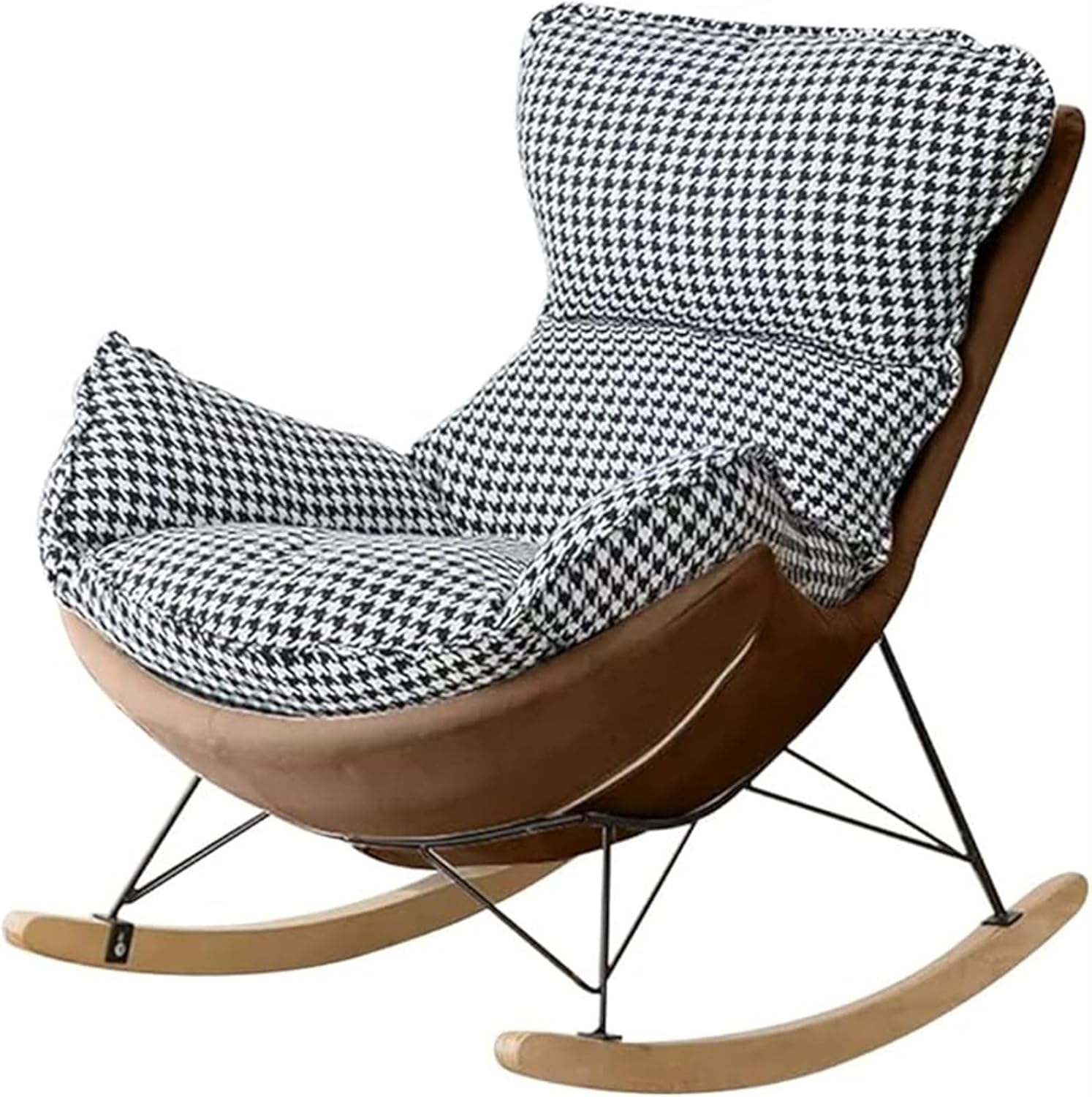 Patio Leisure Rocking Chairs，Modern Upholstered Rocker Chair,Rocking Accent Chair,Living Room Comfy Chairs, Chair Adult with Padded Seat,Singles Sofa Chair, Steel Legs and Wood Base(H)