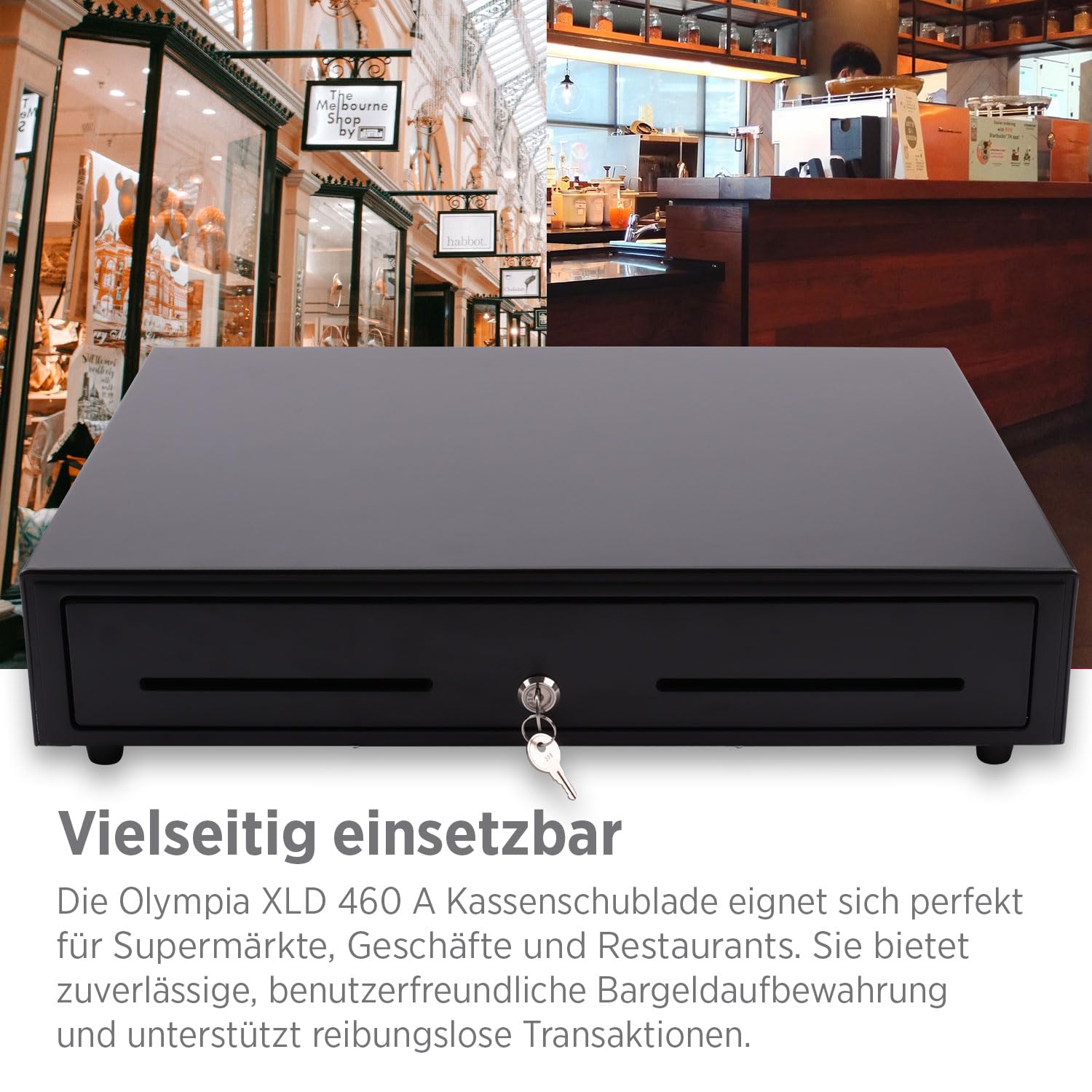 Olympia XLD 460A Kassenschublade | 8 Münzfächer & 5 Scheinfächer für Banknoten | Kassenlade für RJ-12 12-24 | Geldlade aus Metall | Registrierkasse Zubehör | Kassenschublade unterbau 46,5x46x10,4 cm