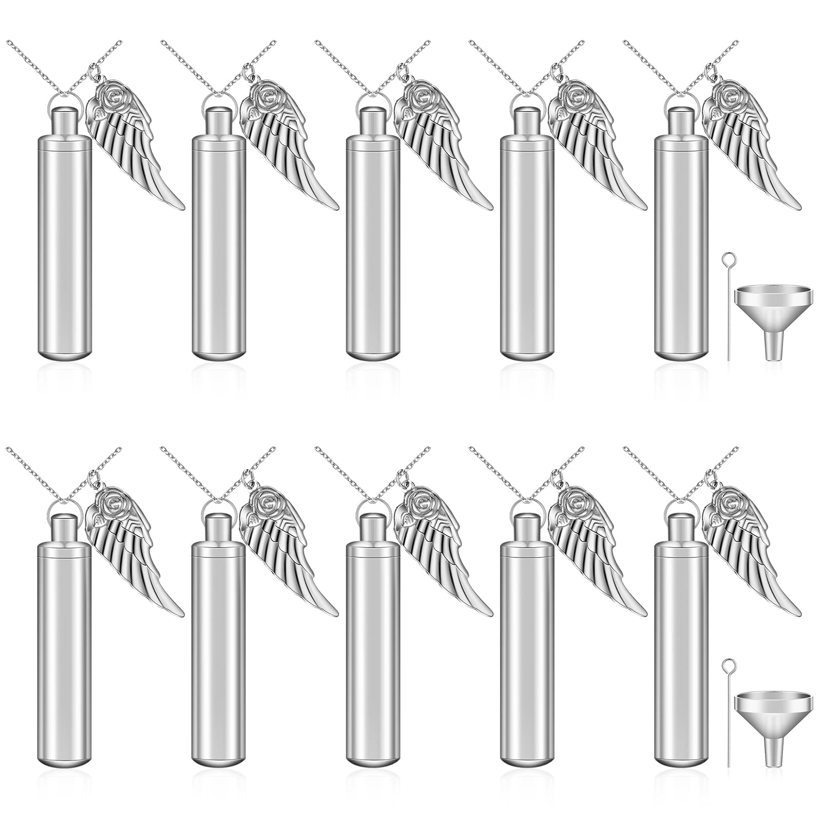 Pendentif pour cendres de crémation aile d'ange en acier argenté, collier souvenir homme femme