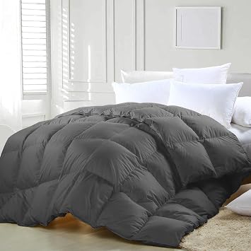 zzlamb Grey Lightweight Feather Down Comforter, All Season Warm Duvet Insert for King Bed, Durable & Breathable Cotton-Blended Shell Down Proof Duvet with Corner Tabs, King Size 106x90 Grey