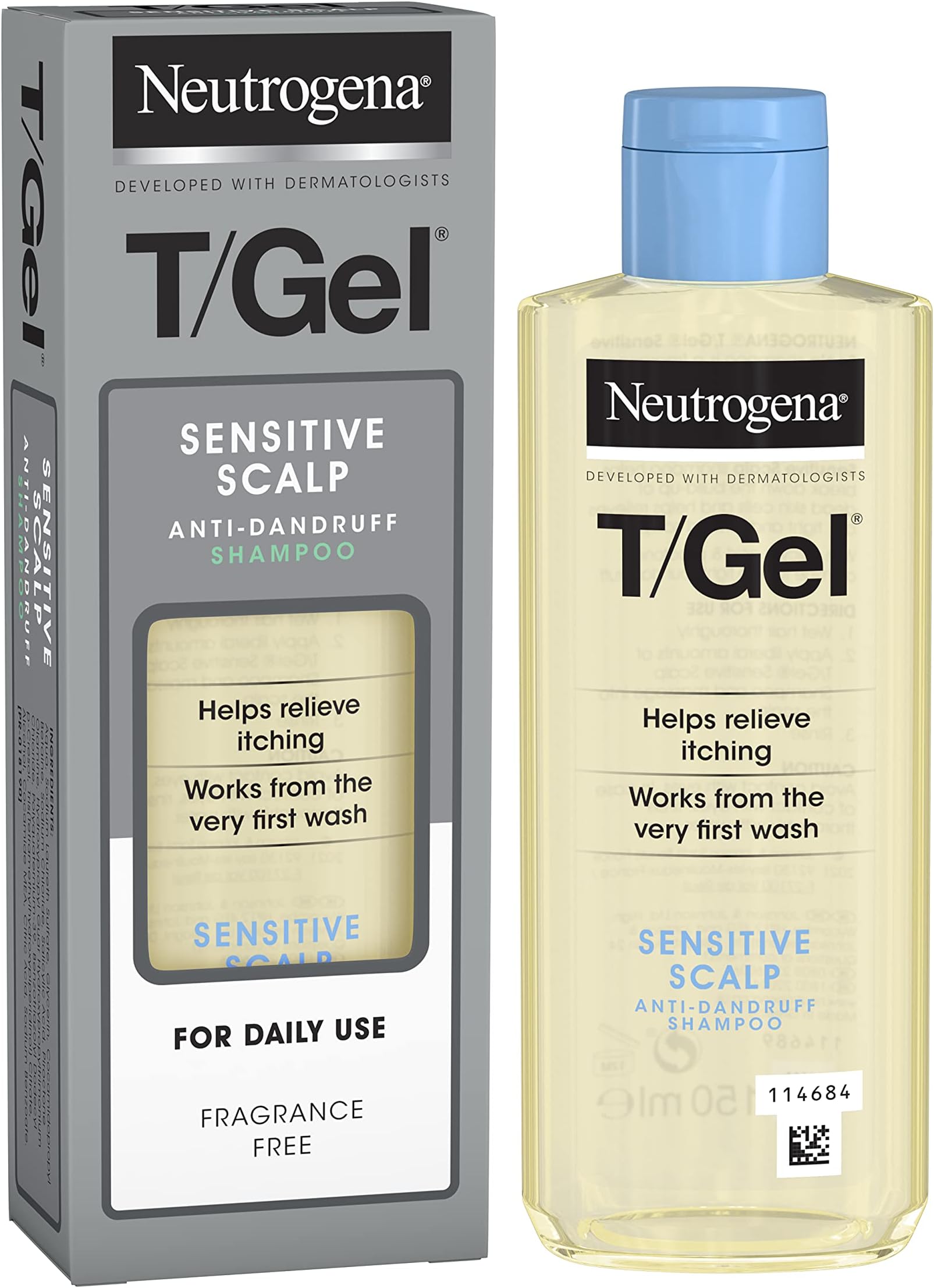Neutrogena T/Gel Anti Dandruff Shampoo for Sensitive Scalp (1x 150ml), Daily Anti-Dandruff Shampoo with Salicylic Acid, Fragrance-Free Shampoo for Sensitive Skin to Fight Dandruff from First Wash