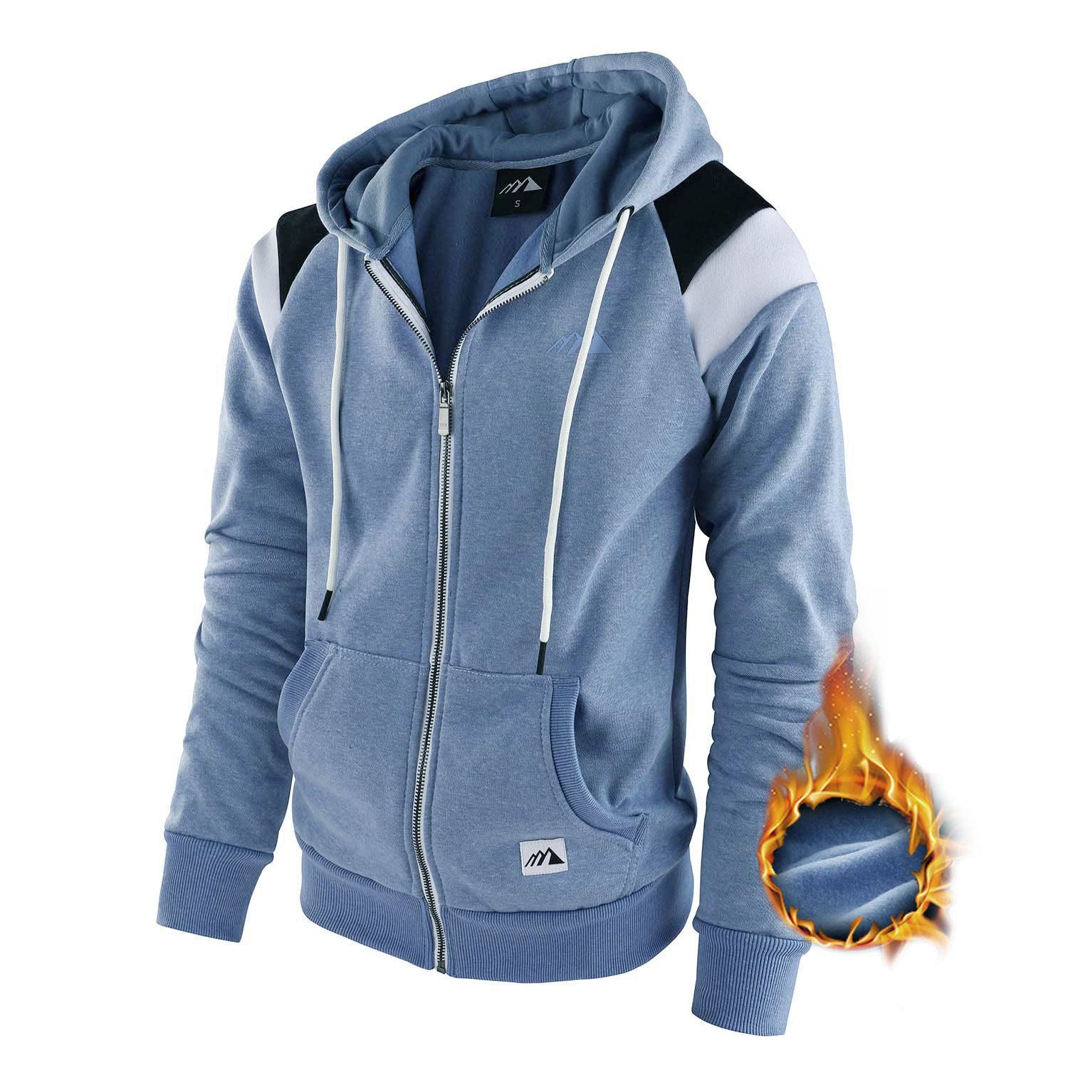 Men's zip Up Hoodie Fleece zippered Sweatshirt Color Block Hooded With Kanga Pocket