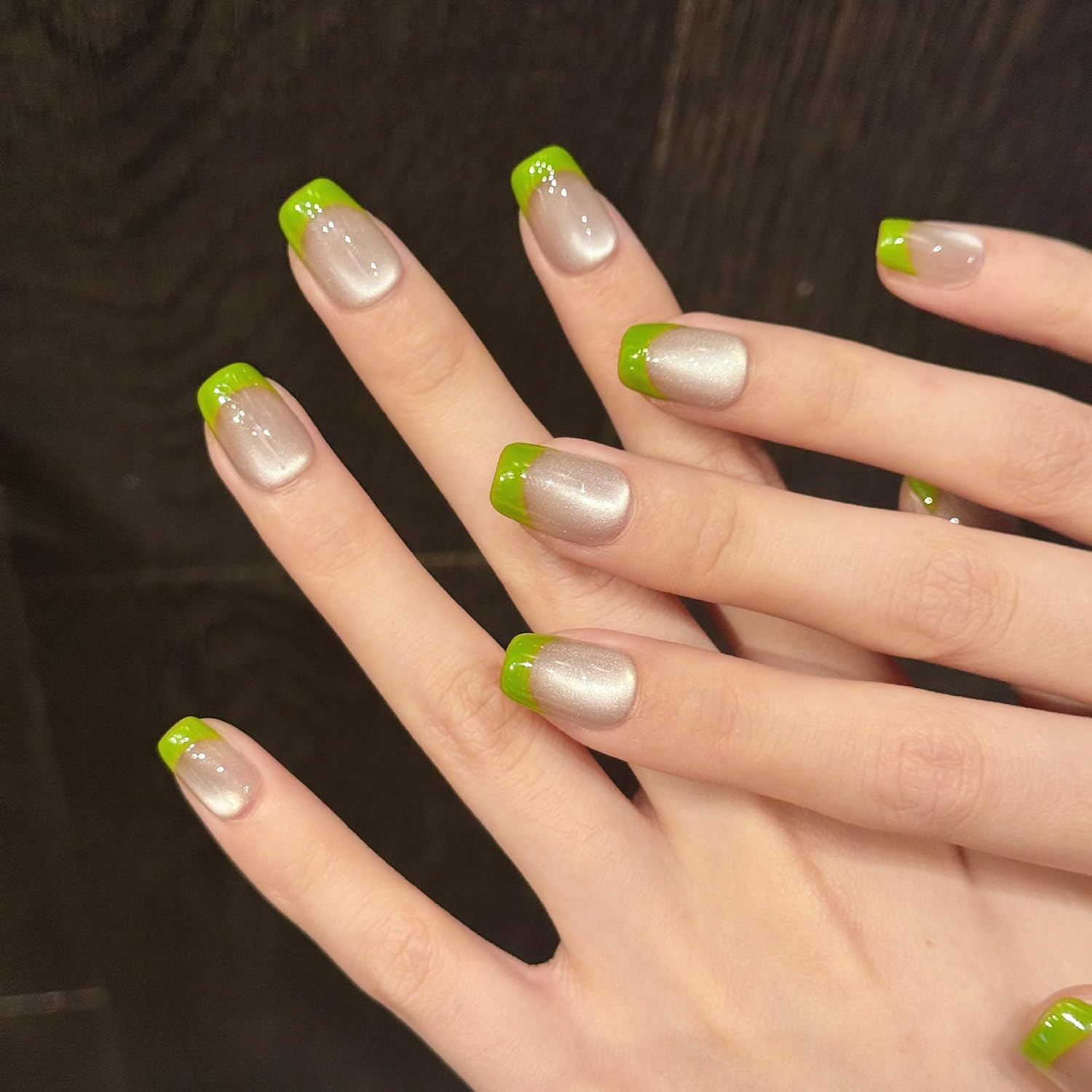 Mint Green Watermelon Cat-Eye Press On Nails – Minimalist Handmade Set with Soft Gradient, Reusable, Application Kit Included (S,1083-Short Square)