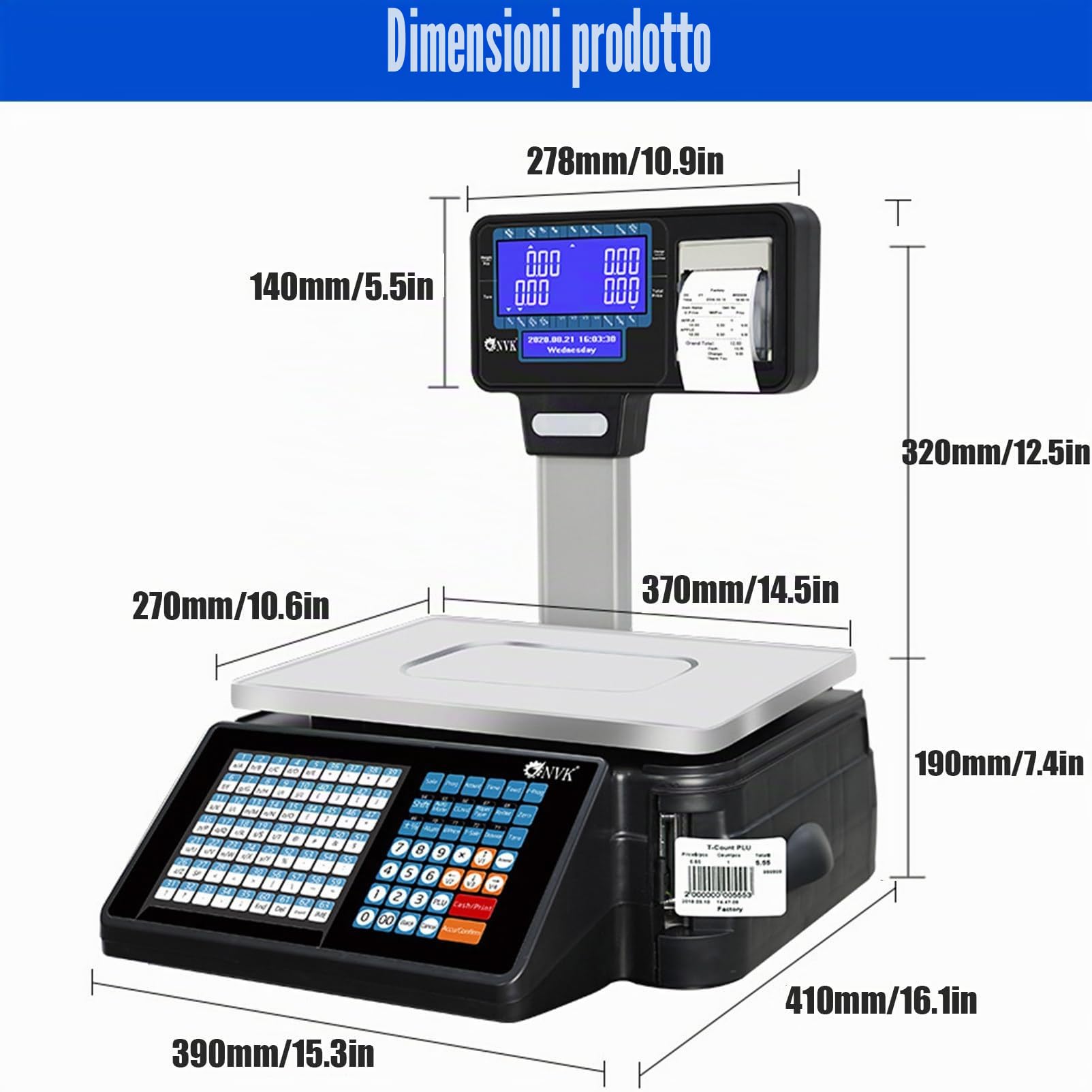 Bilancia Digitale Commerciale per Calcolo dei Prezzi con Stampante Termica per Etichette, Bilancia Digitale per Negozi di Alimenti al Dettaglio, Supermercato,Machine