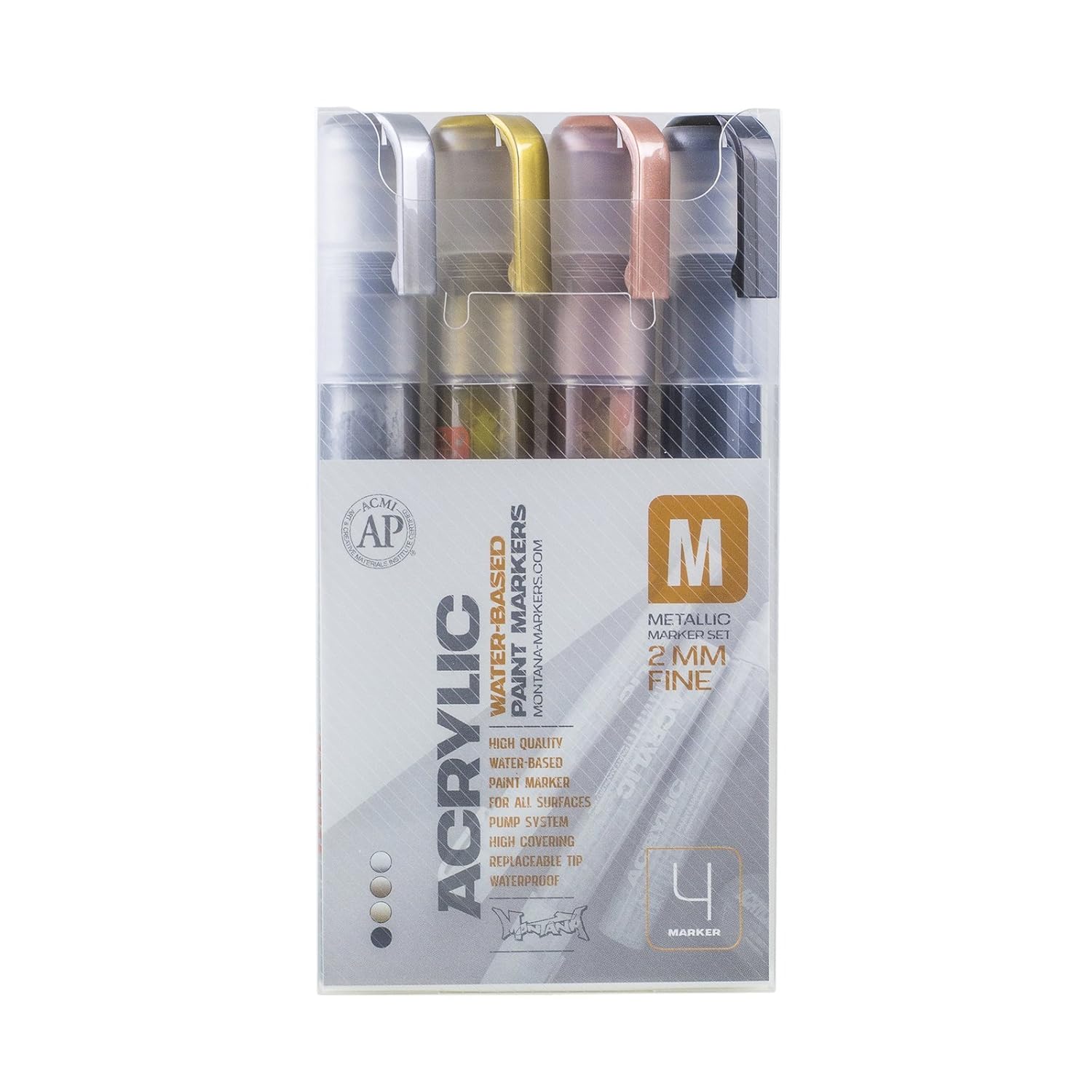 Montana Acrylic 4-Color Metallic Marker Set, Fine (061337), Multi, 2mm