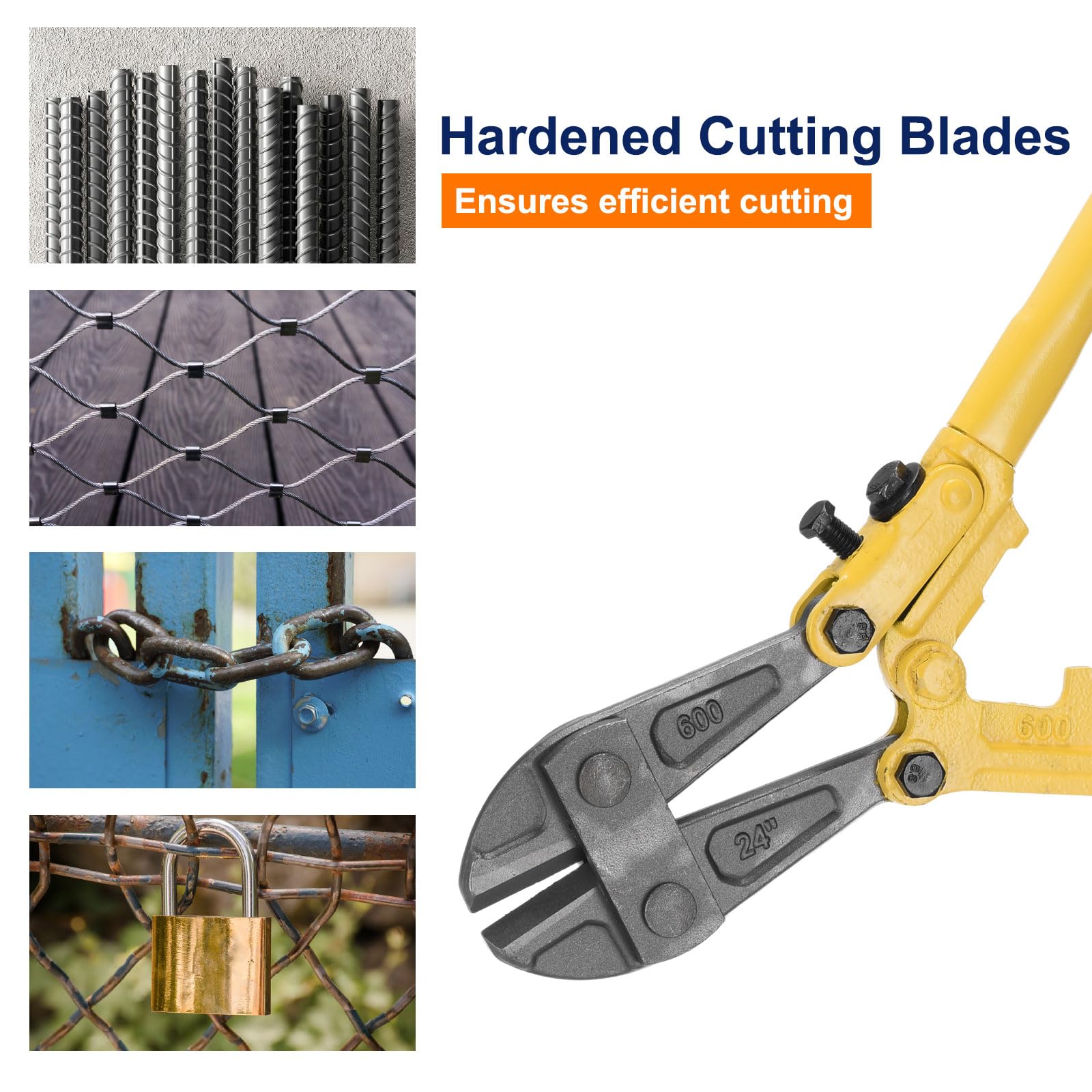 sourcing map Cortador de pernos resistente de 24 pulgadas, cortador de acero de aleación Cr-V, mango bimaterial para herramienta de corte de tornillos de valla de alambre