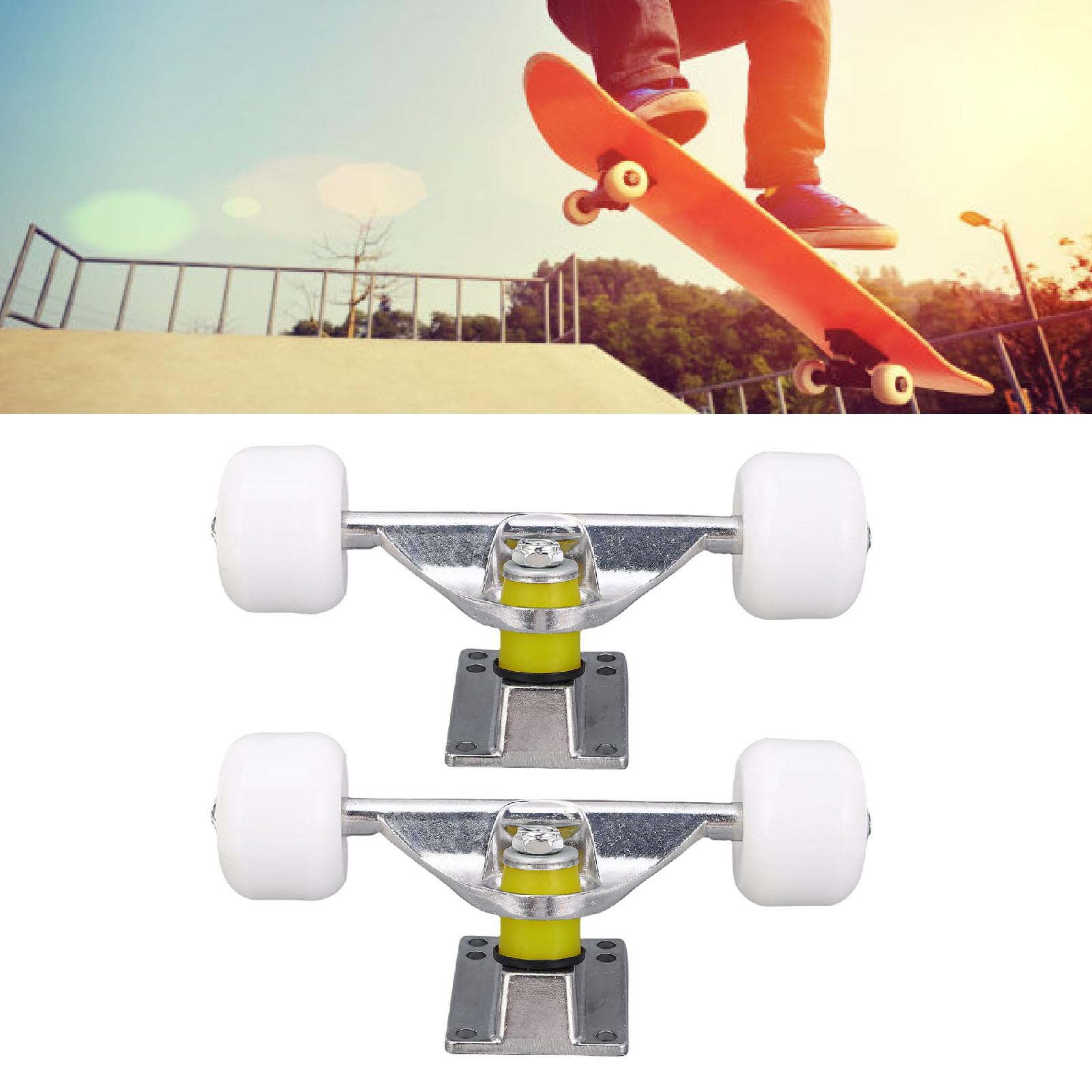 SUNGOOYUE Skateboard Trucks Wheels Set, Pack de 2 Alliages en Aluminium 5 Pouces Trucks de Rue 45 Mm Roues de Poignée pour Le Patinage de Patinage de Rue Performance (Silver)