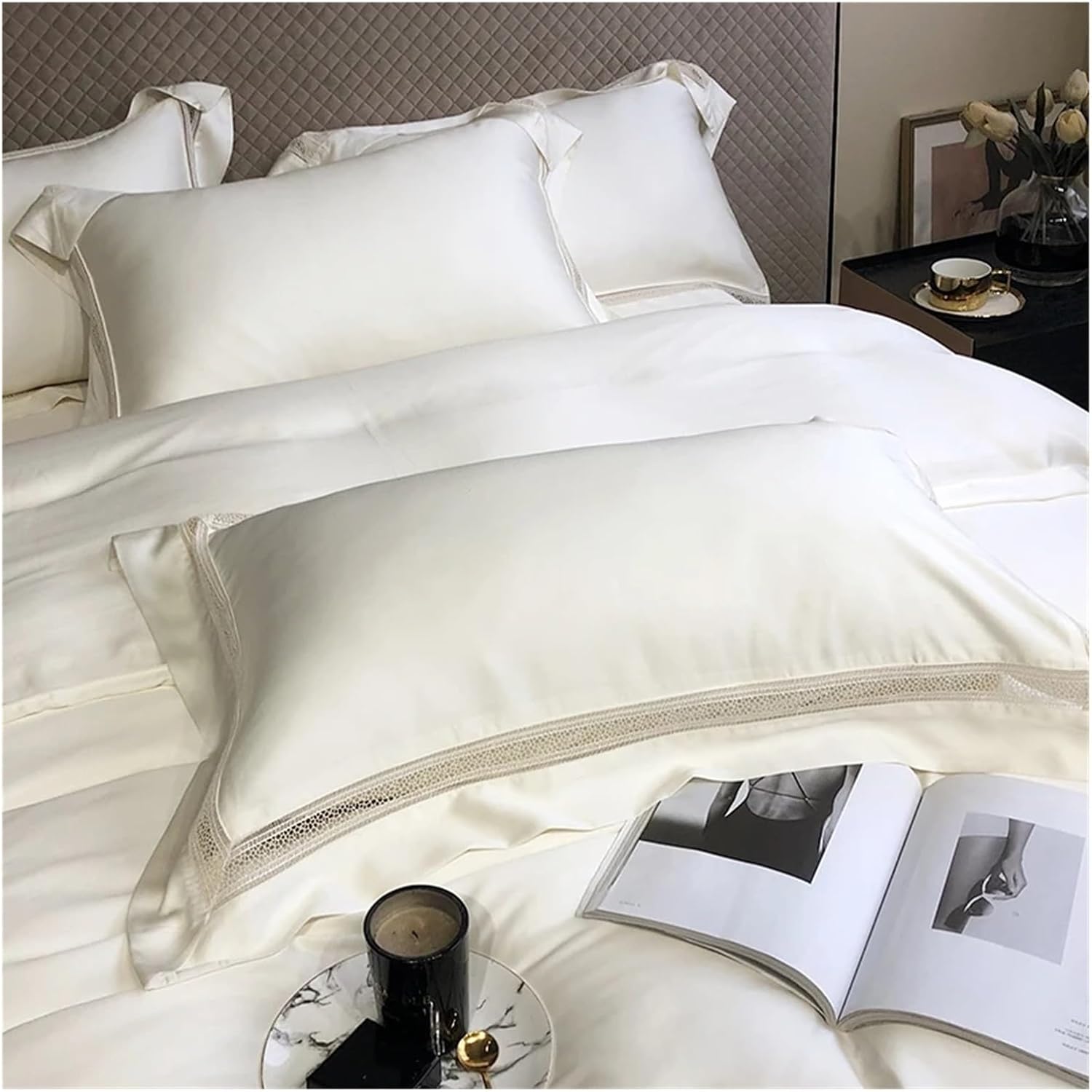 1000TC Soft Silky Luxury White Champagne Grey Pink Bedding Set Duvet Cover Set Fitted/Flat Sheet Pillowcase,Bed